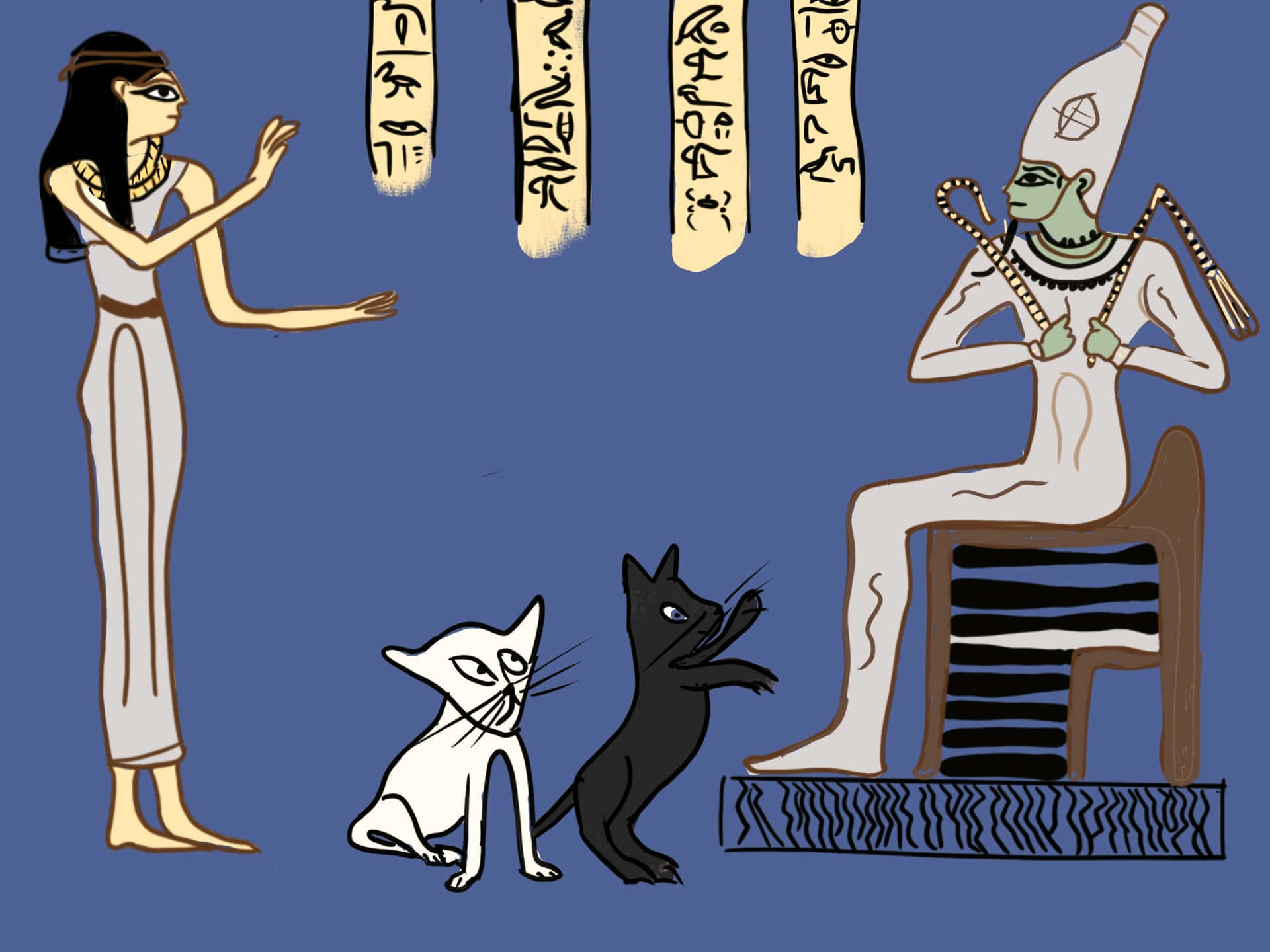 Egyptian Cat And Pharaoh Hieroglyphics Picture
