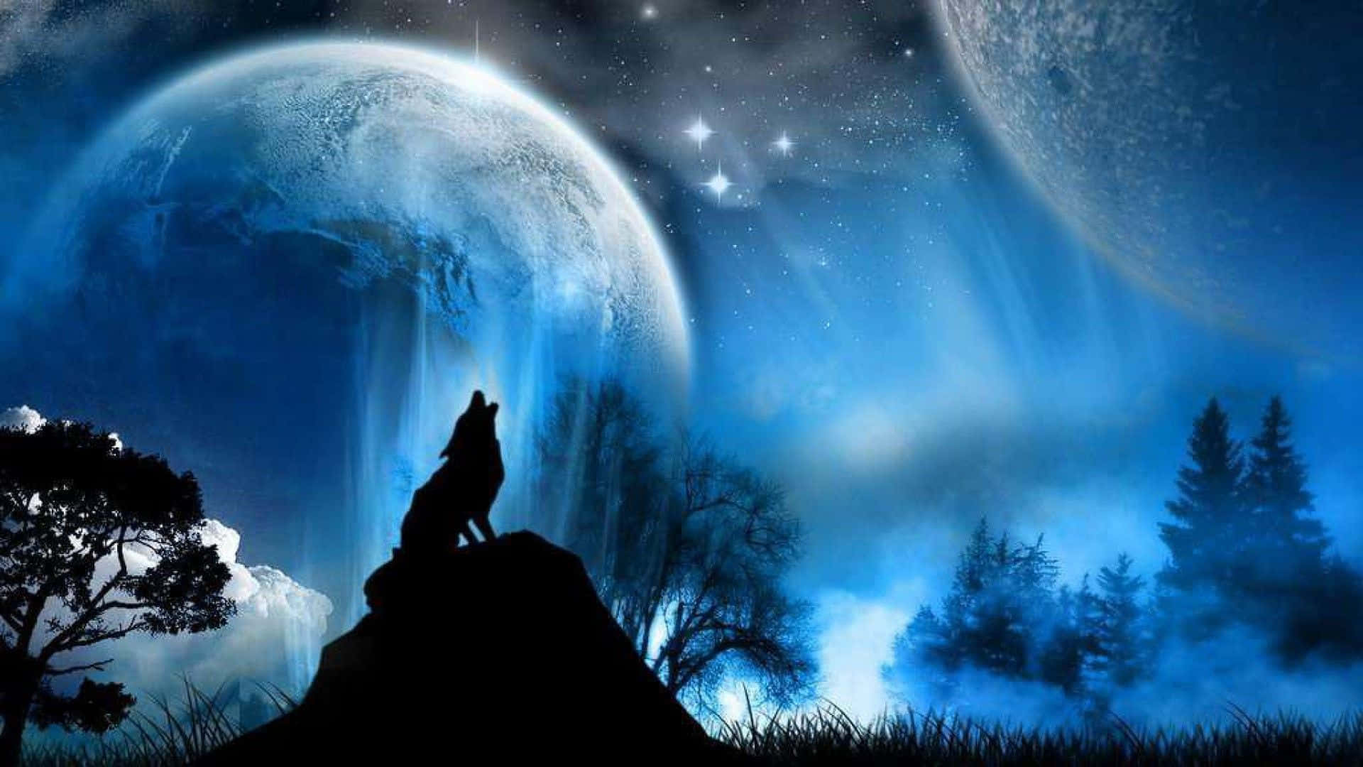 Howling Epic Wolves Silhouette Wallpaper