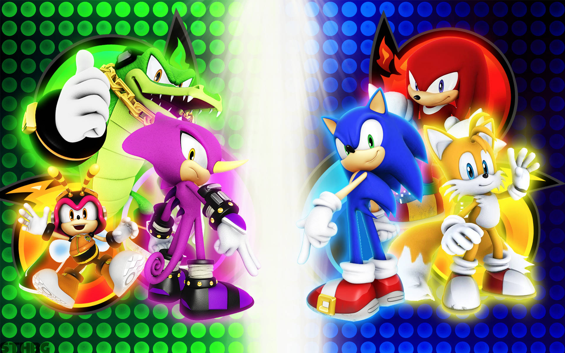 Espio The Chameleon&Hedgehog Characters Engaging in an Animated Power Play. Wallpaper