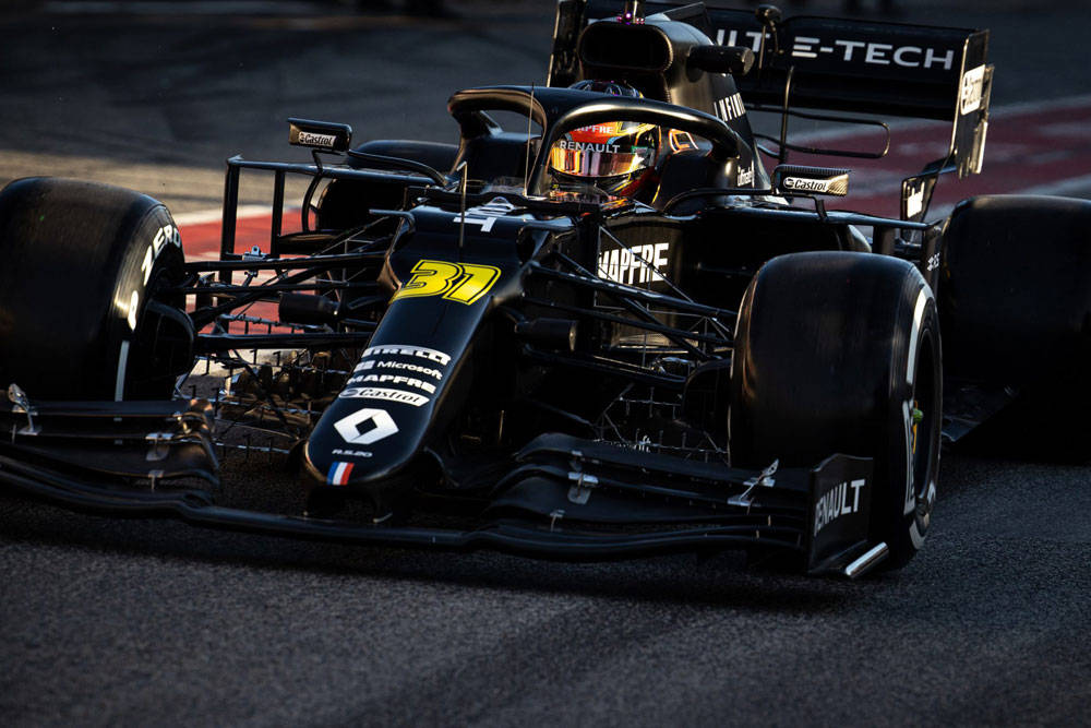 Esteban Ocon gearing up for a race in his sleek black race car. Wallpaper