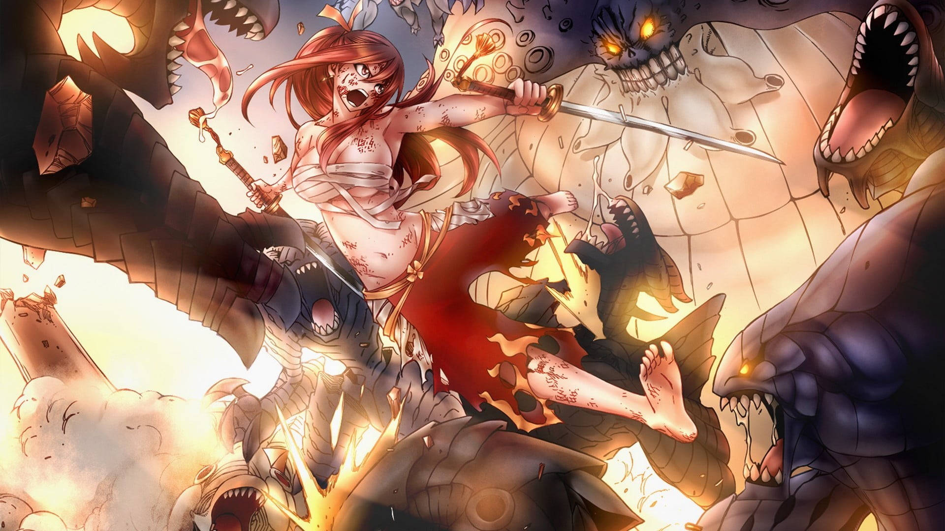 Fairy Tail Characters Erza Versus 100 Monsters Wallpaper