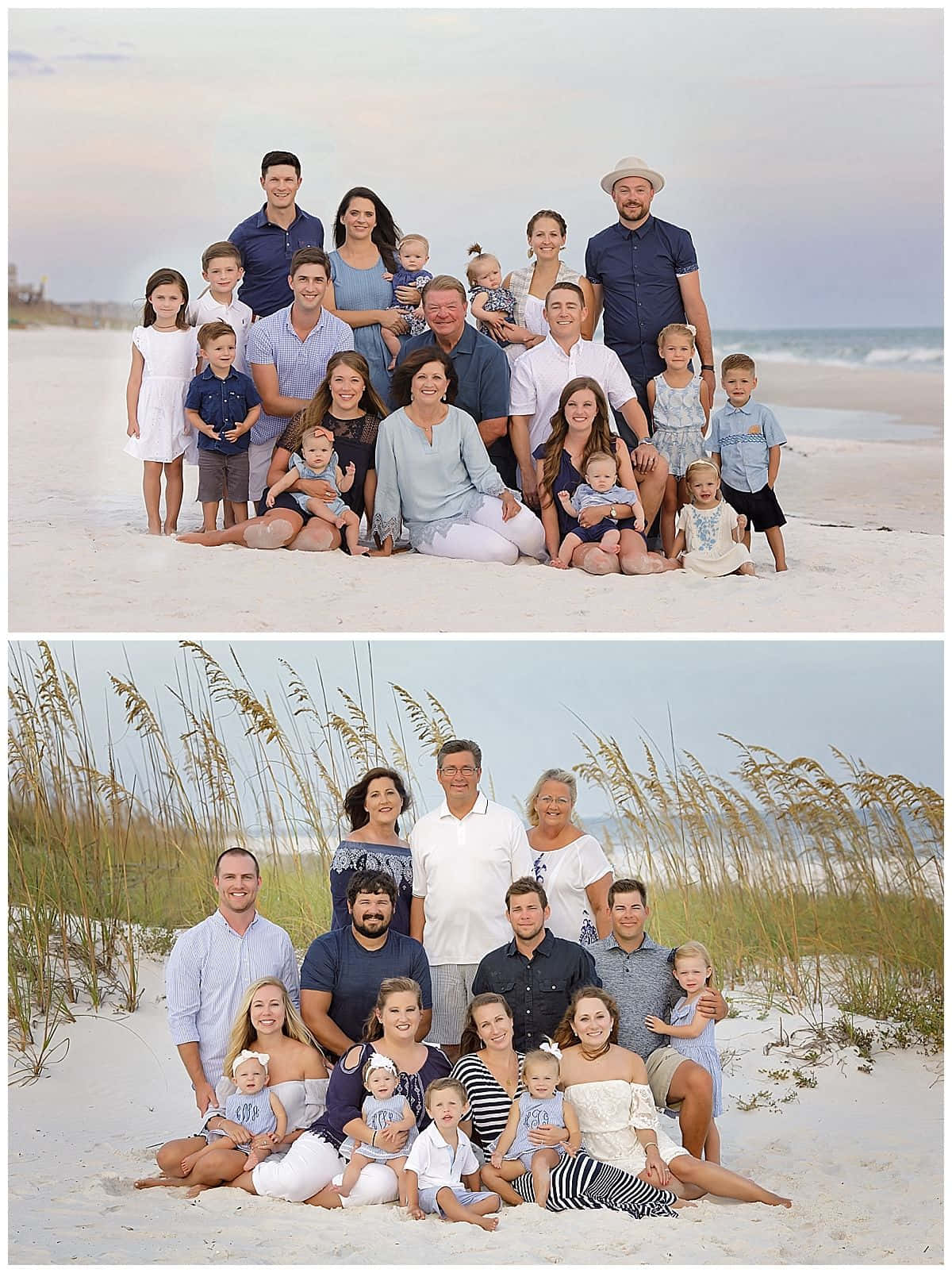 a family is posing for a family photo on the beach