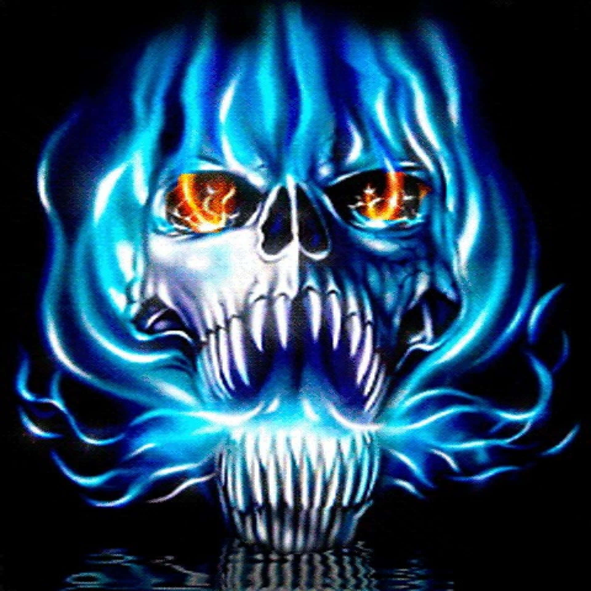 Cold Blue Fire Skull Wallpaper