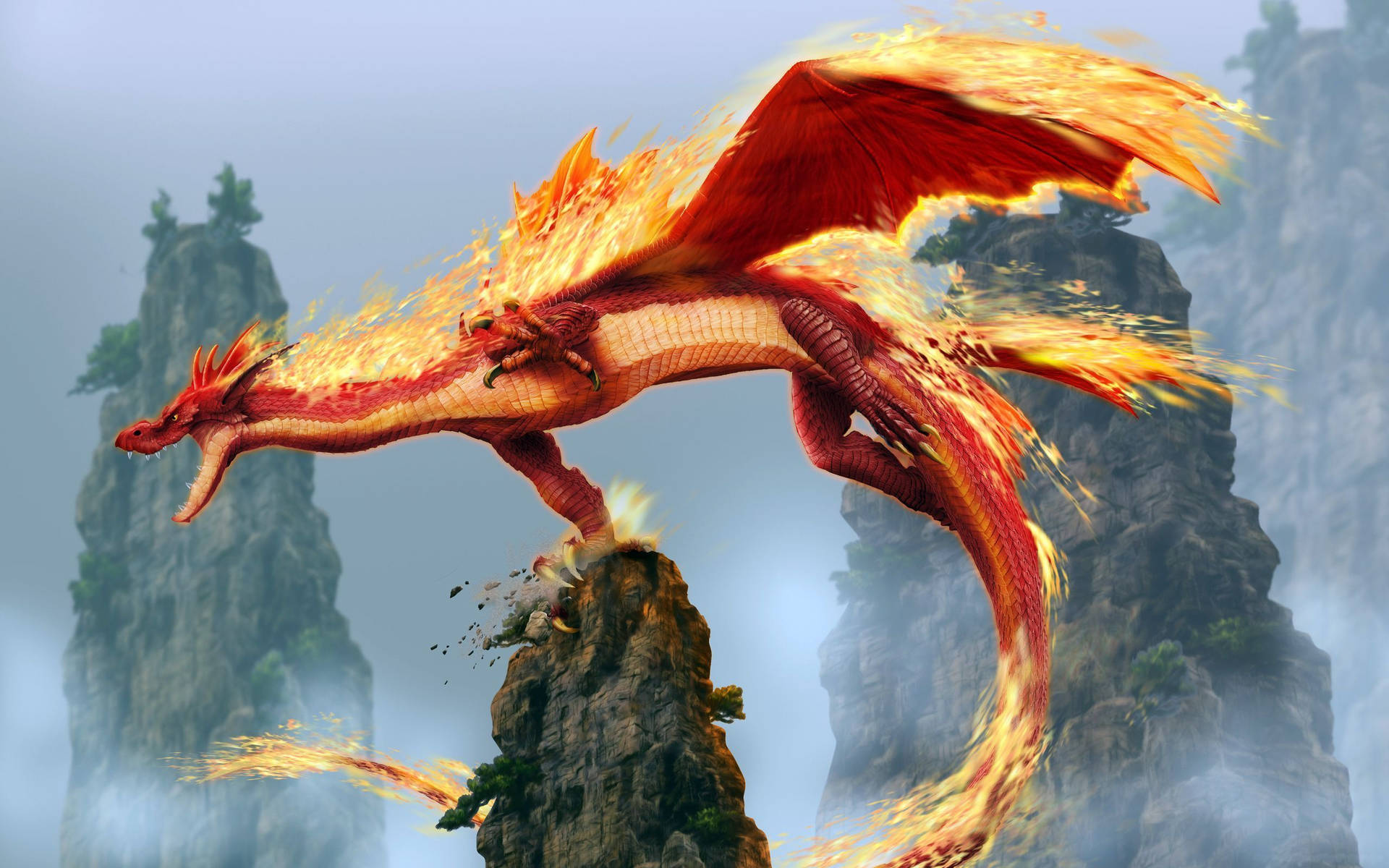 Flaming Red Japanese Dragon PC Wallpaper