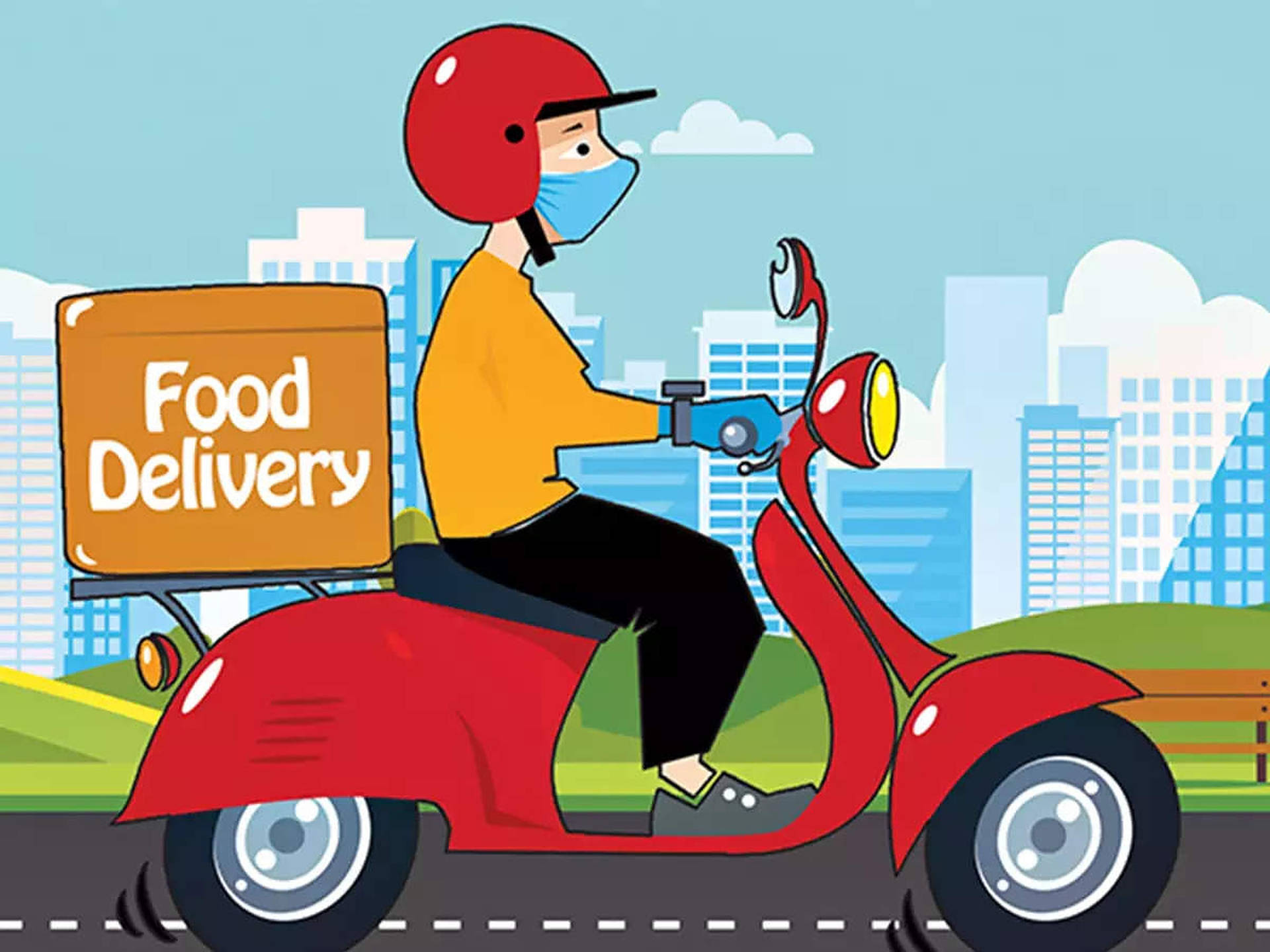 Food Delivery Cartoon Art Wallpaper