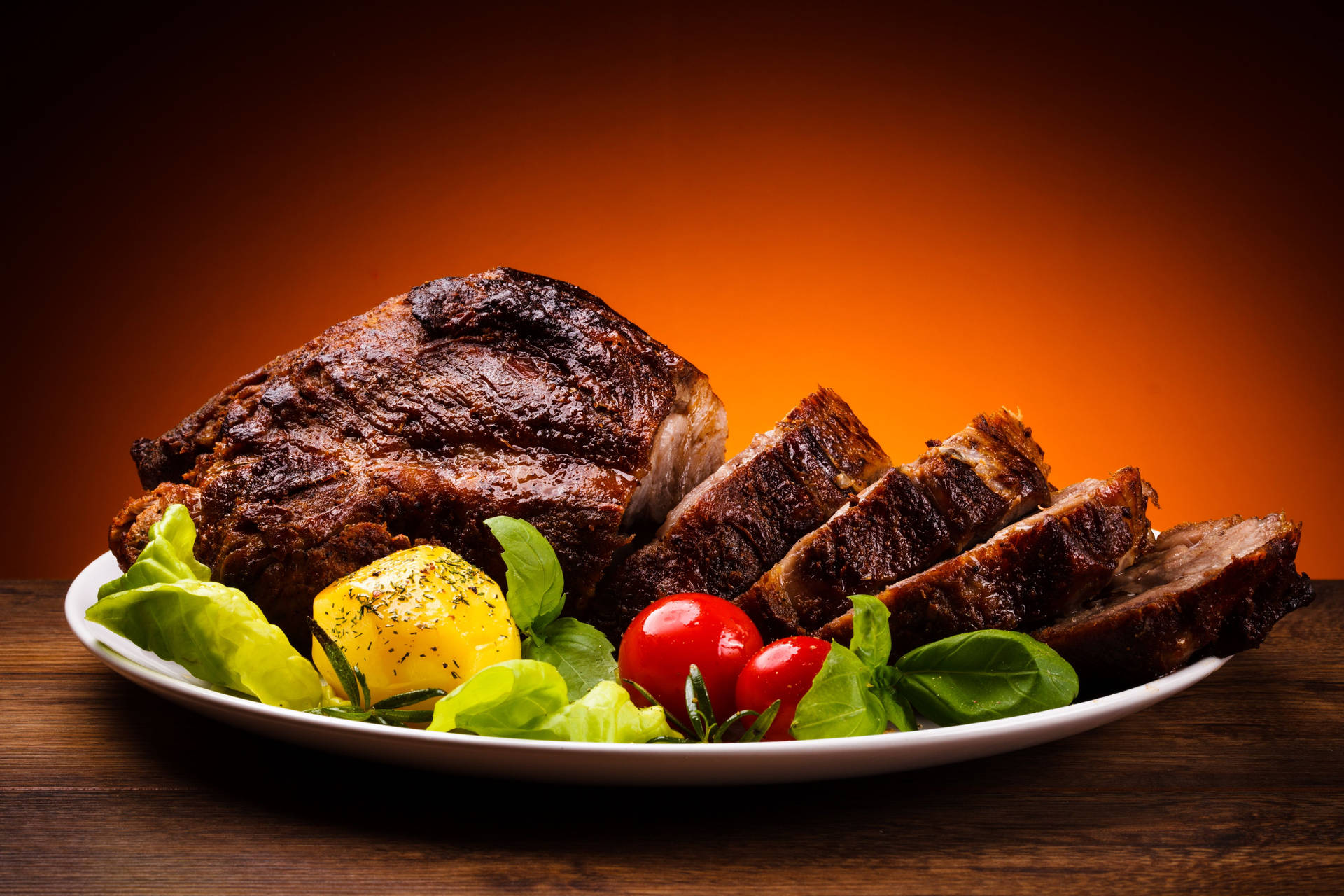 Sizzling Steak With Fresh Vegetables Wallpaper