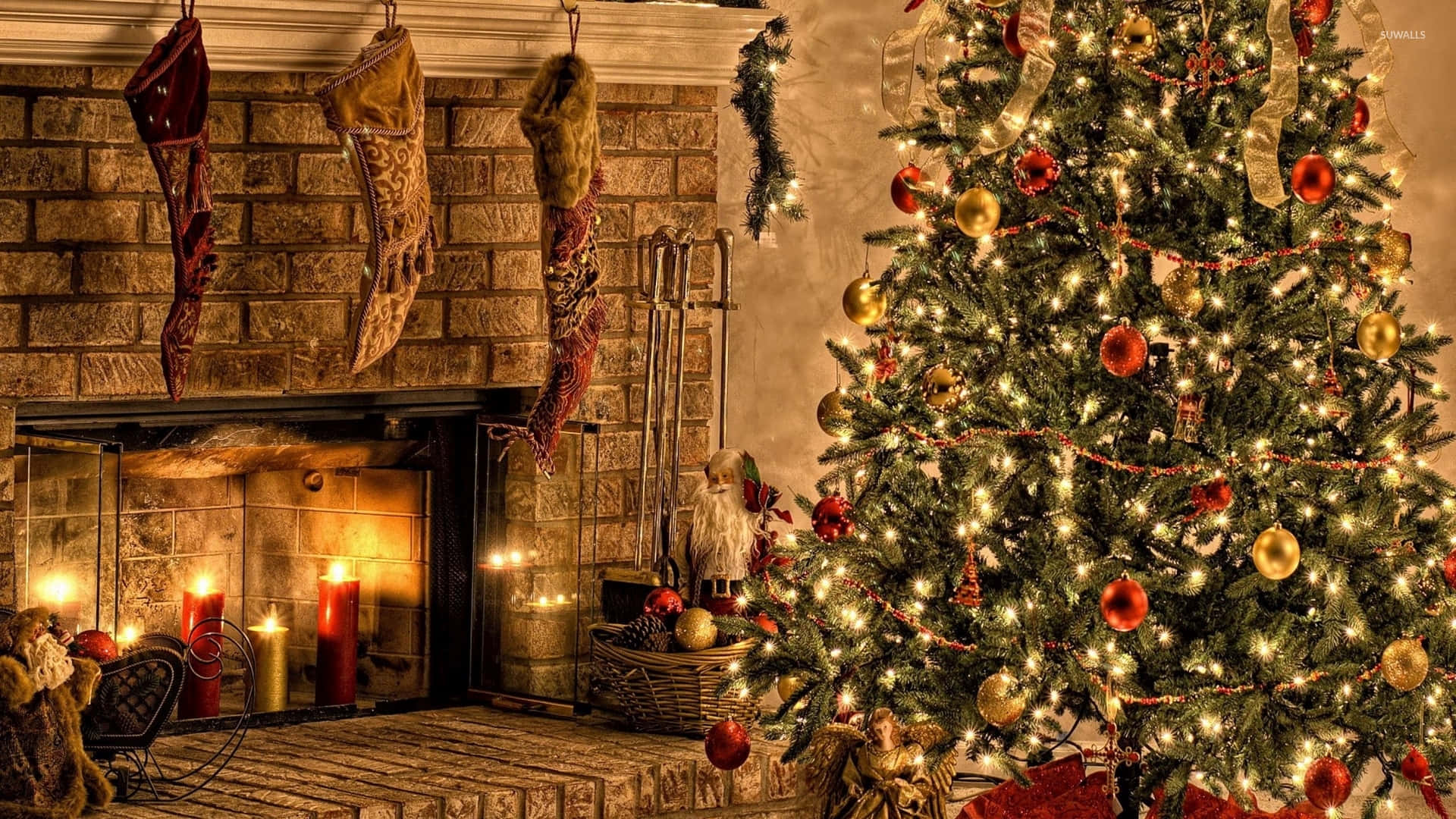 Free Christmas Background Christmas Stockings And Christmas Tree