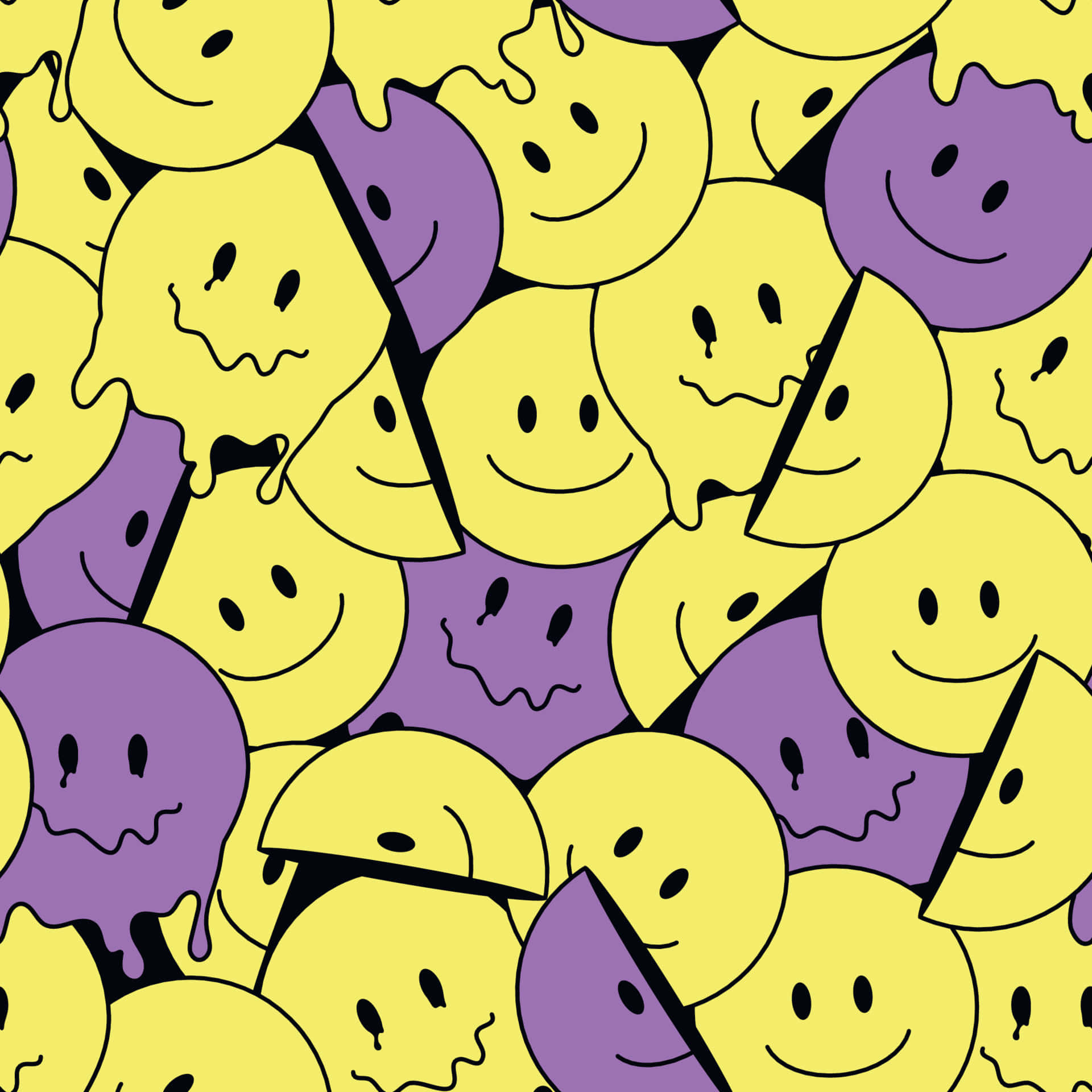 Funny Crazy Melted Seamless Pattern Aesthetic Trippy Smiley Face Wallpaper