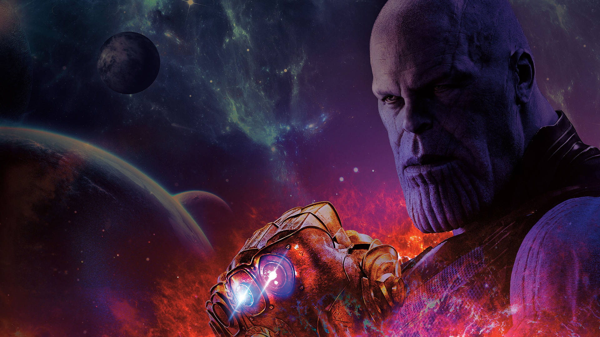 Thanos faces the universe with the powerful Infinity Gauntlet Wallpaper