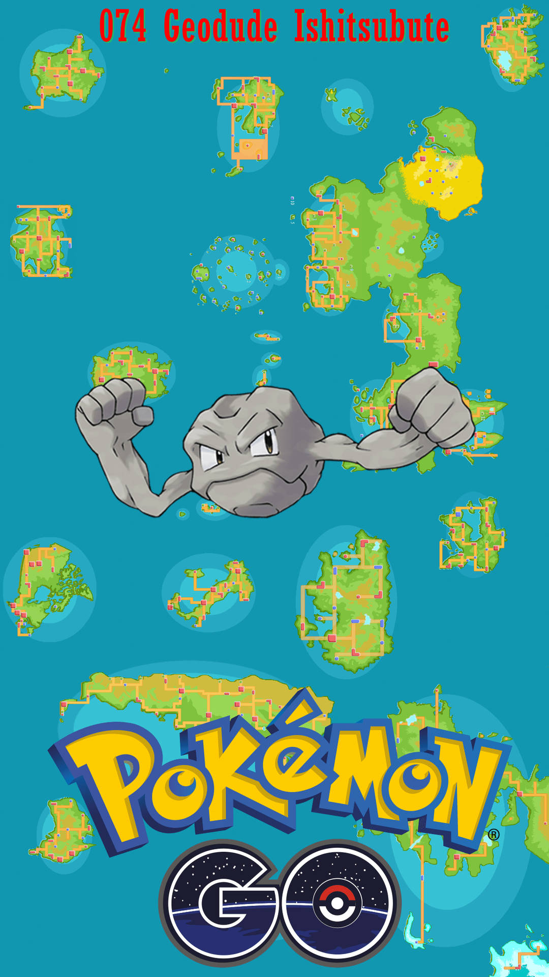 Vibrant Geodude on Blue Patterned Background Wallpaper