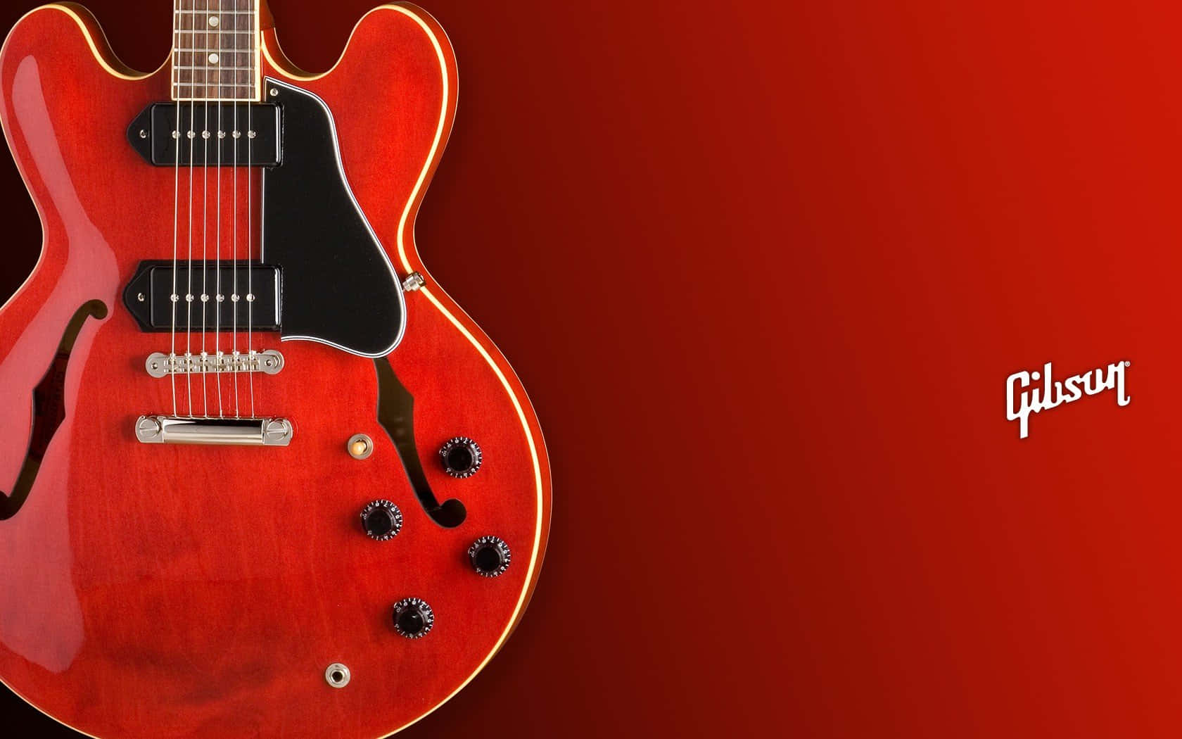 A Red Guitar Is Shown Against A Red Background Wallpaper