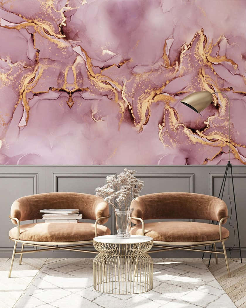 Gold And Pink Marble Interior Background