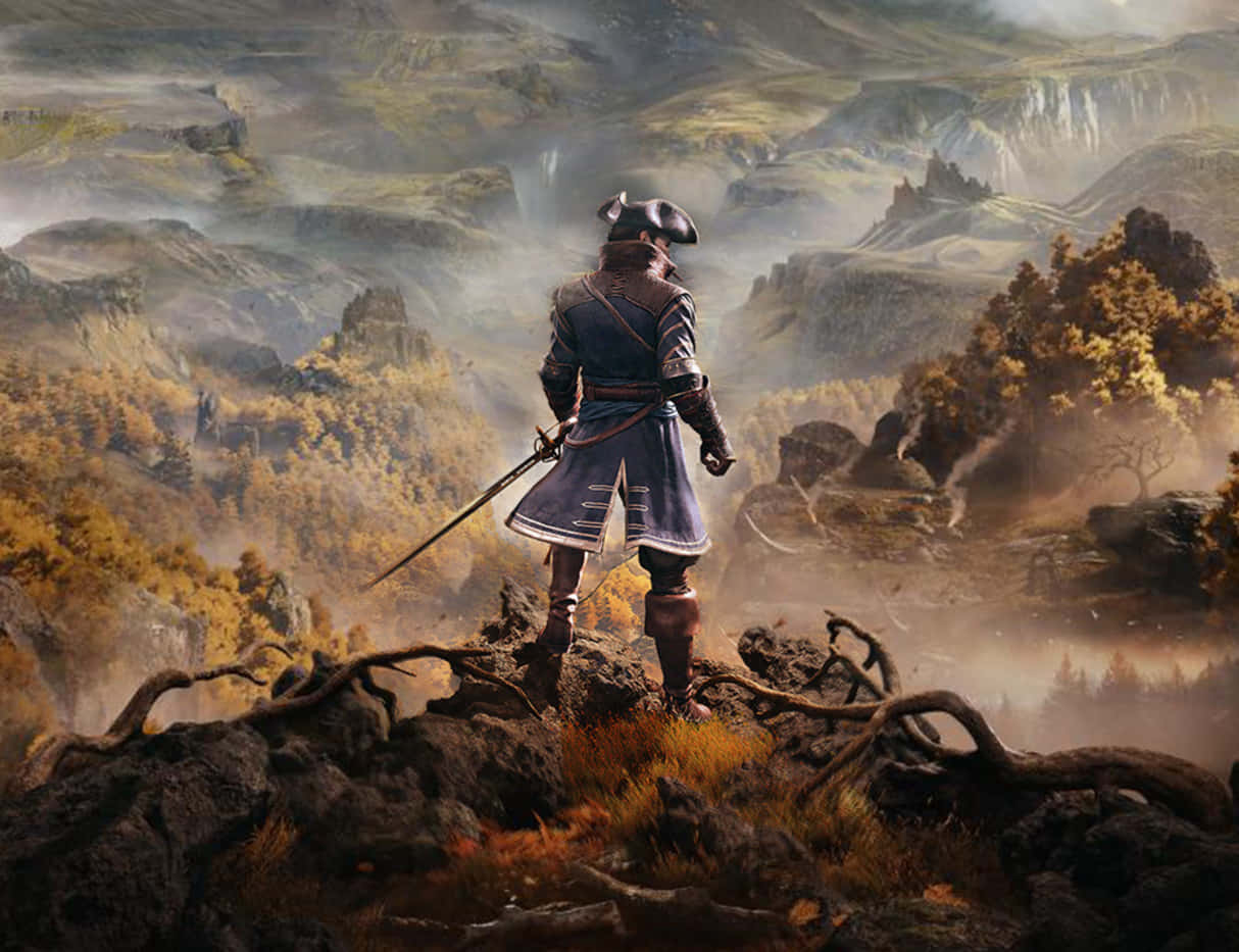 Greedfall game artwork featuring protagonist amidst a magical landscape