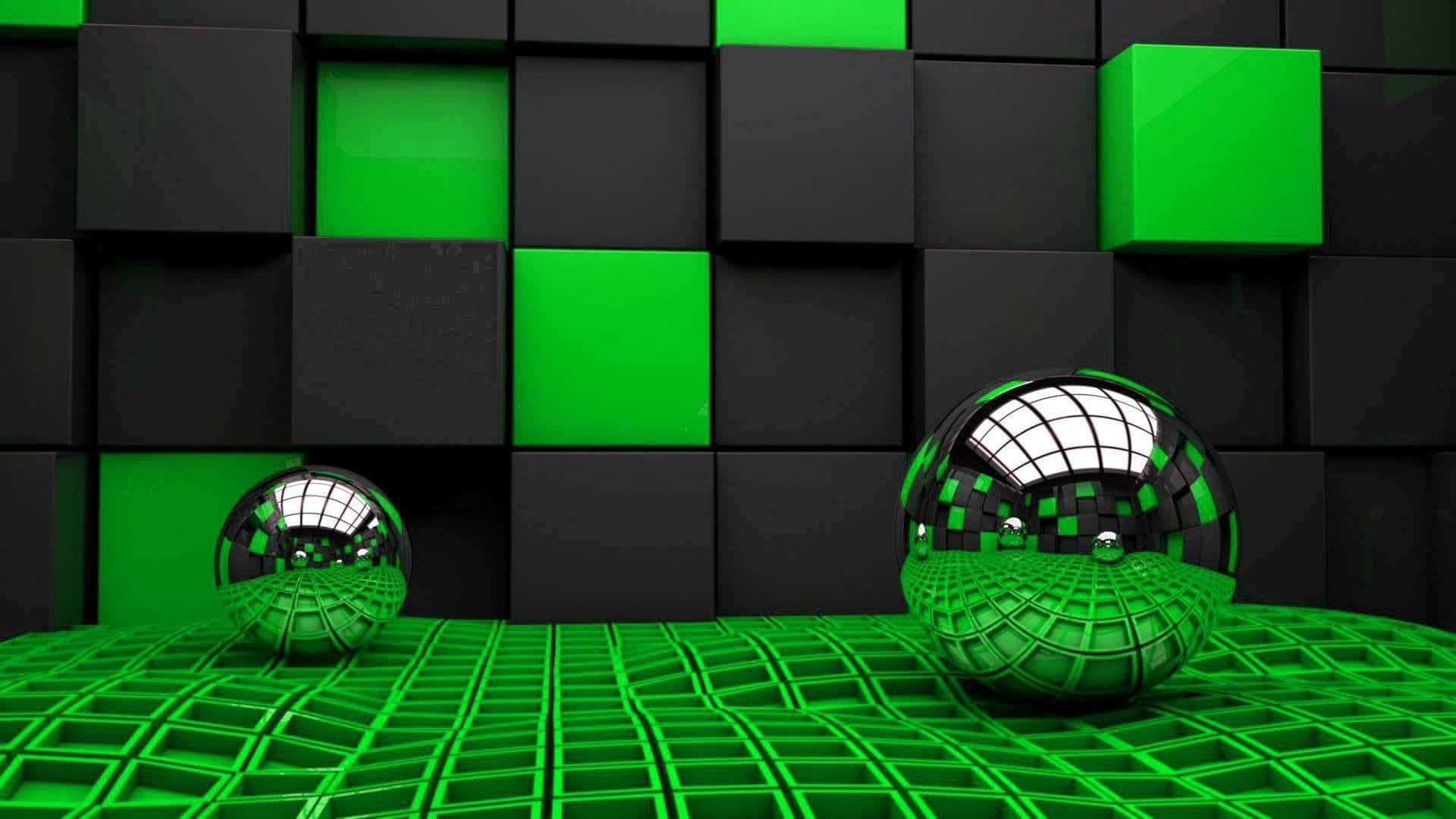 3D Shape Green And Black Background