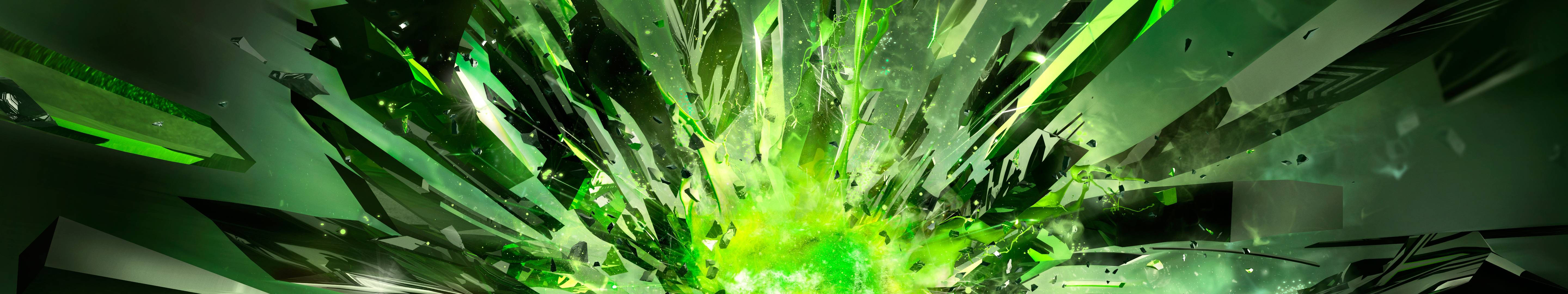 A breathtaking display of vibrant green crystals exploding from the center Wallpaper