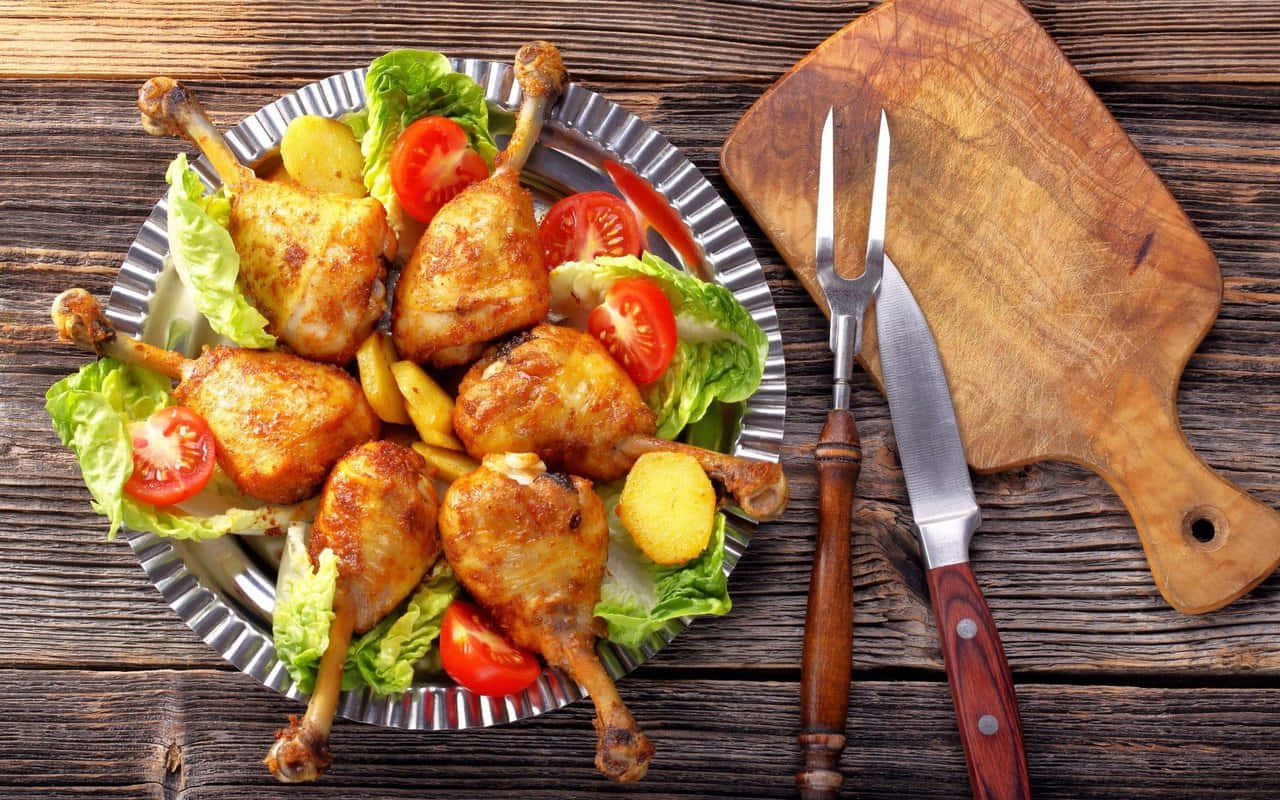 Hd Food Background Paper Plate With Chicken