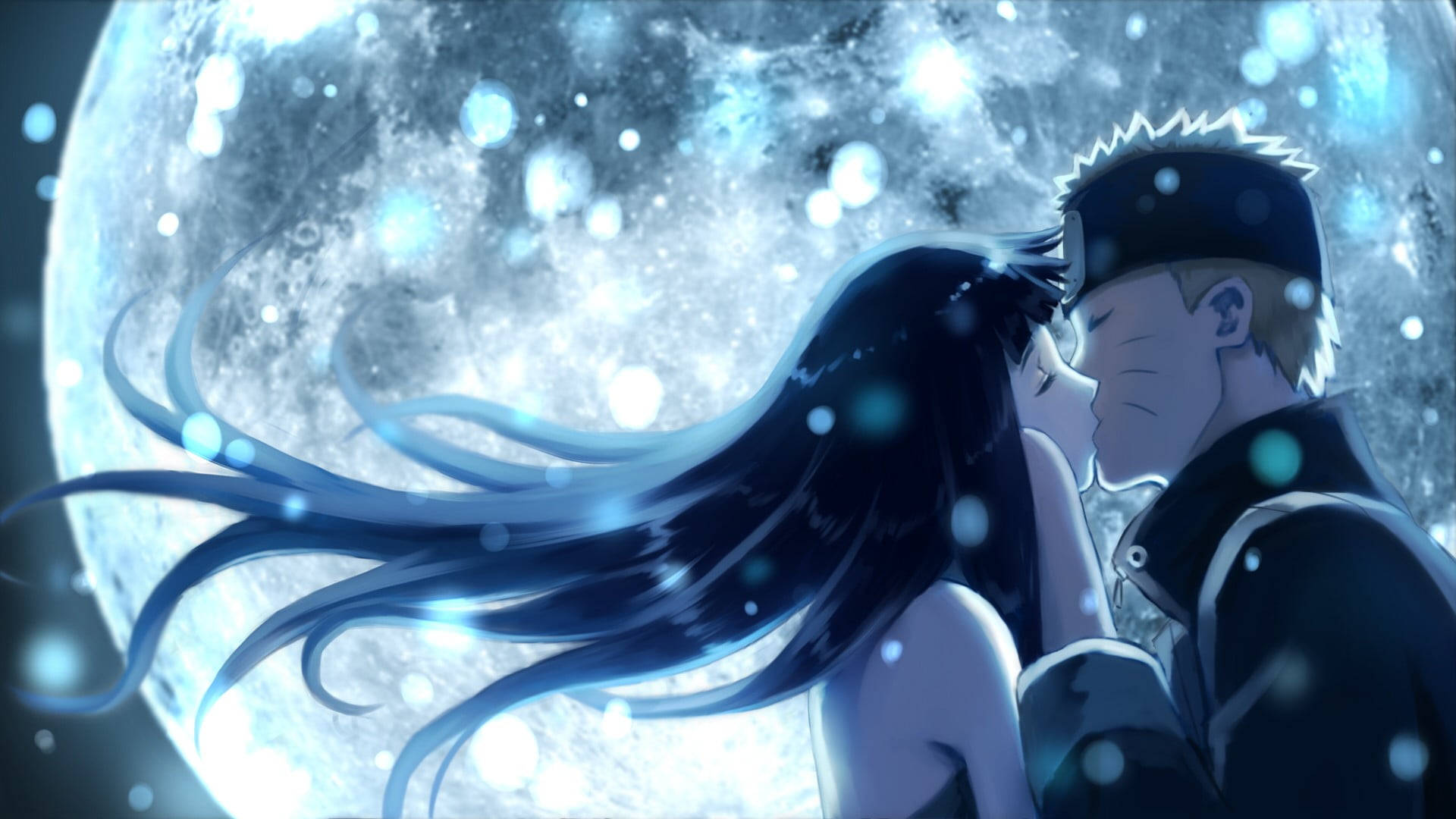 Hinata And Naruto Moonlight Anime Couple Kiss Wallpaper