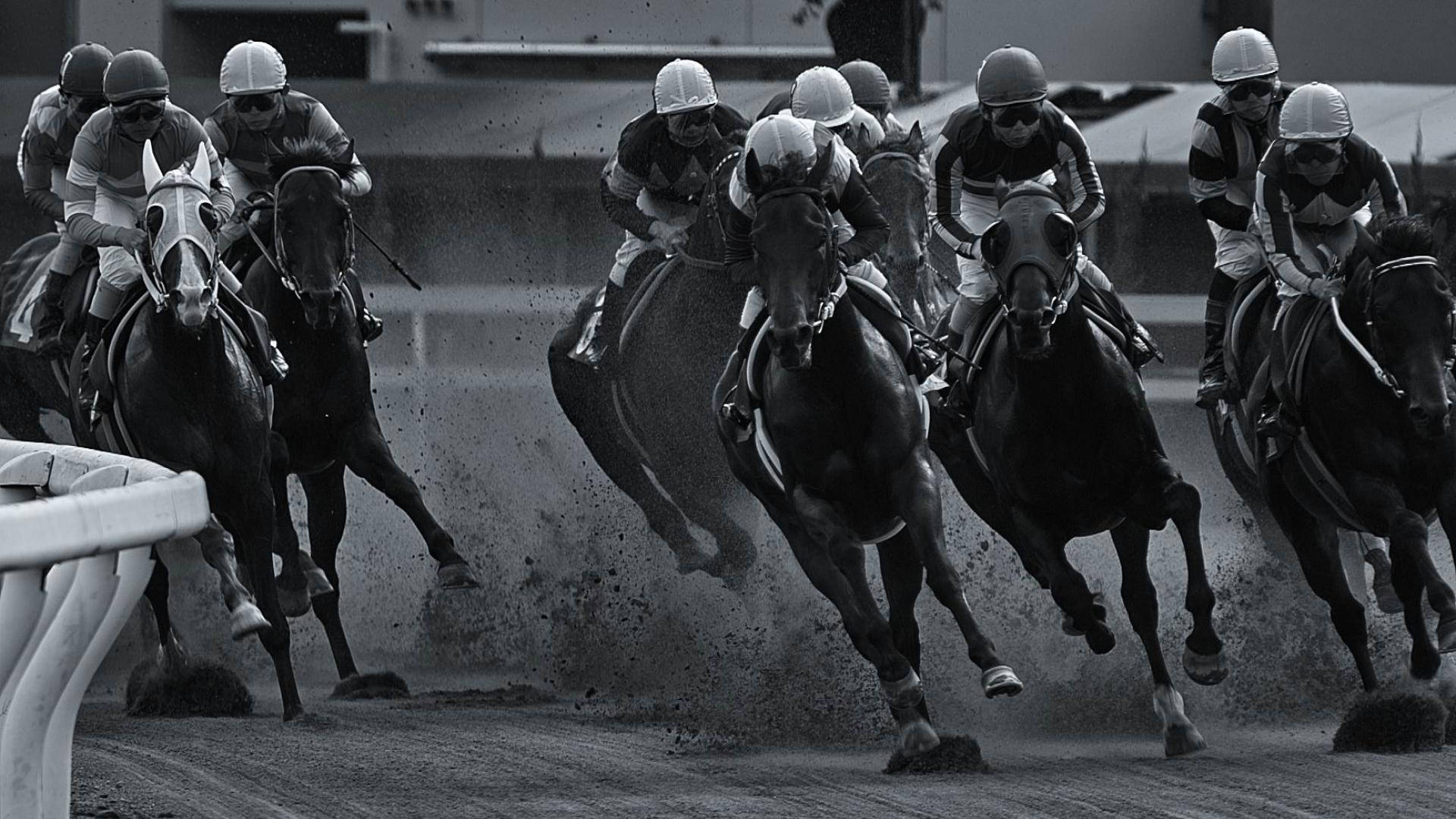 Horse Racing In Black And White Wallpaper