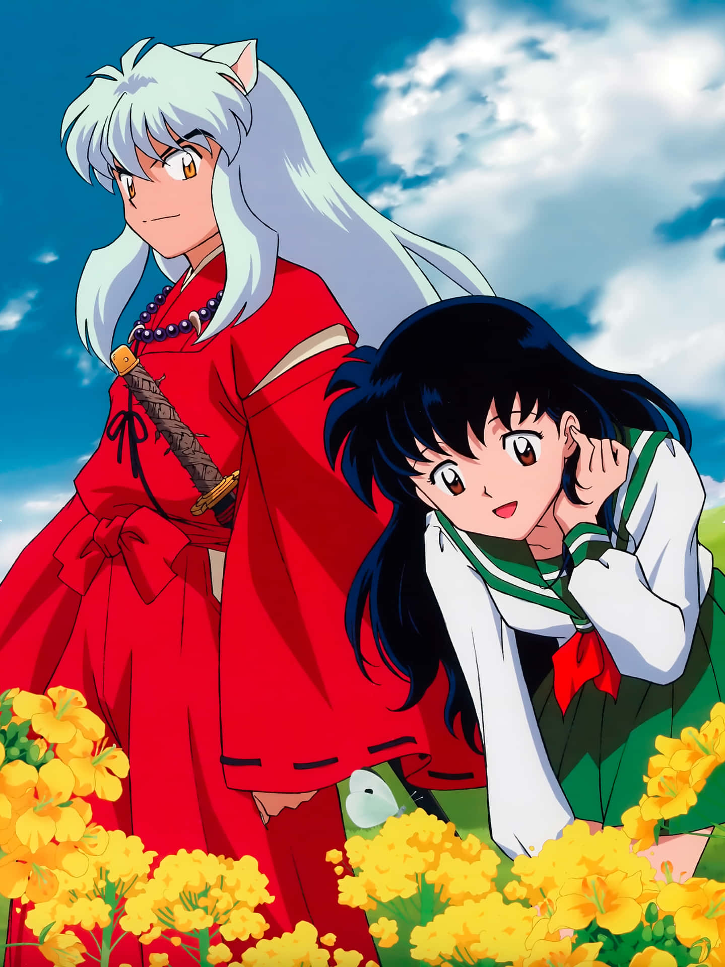Inuyasha And Kagome With Yellow Flowers Phone Wallpaper