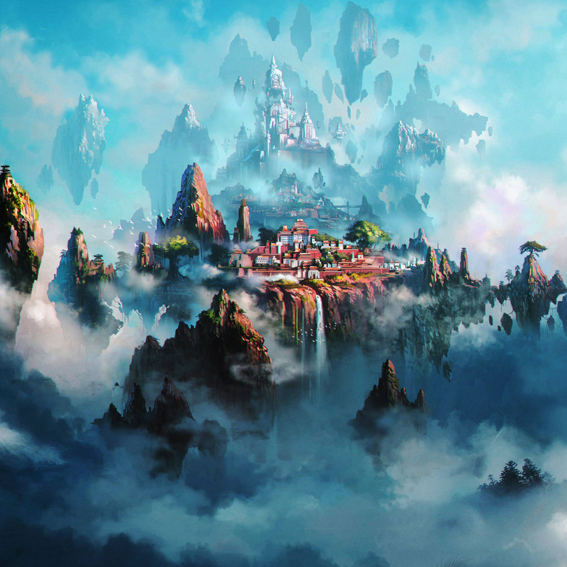 Majestic Mountain Village Displayed on an iPad Pro 12.9" Screen Wallpaper