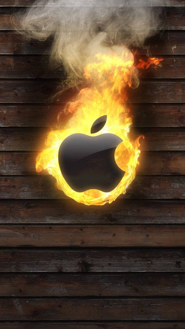 Iphone Logo Burning Fire Smoke Wallpaper