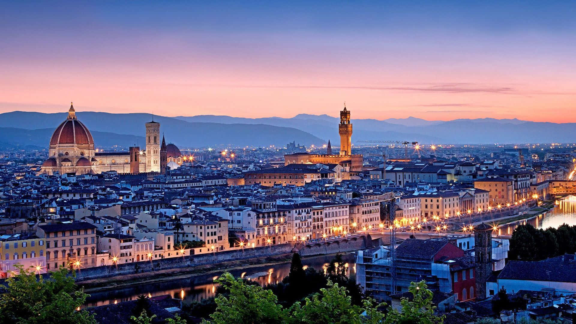 Florence At Dusk With The River And Buildings