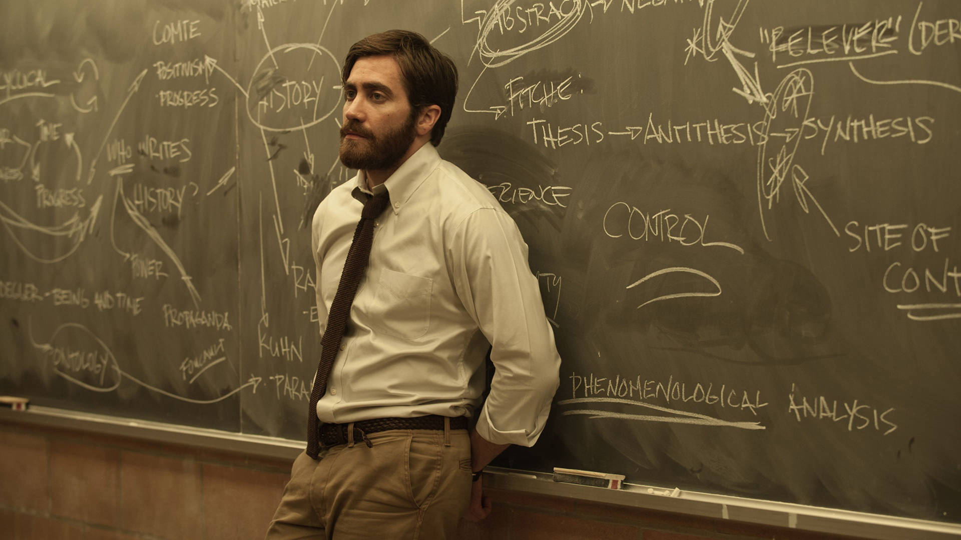 Jake Gyllenhaal Leaning On Blackboard Wallpaper