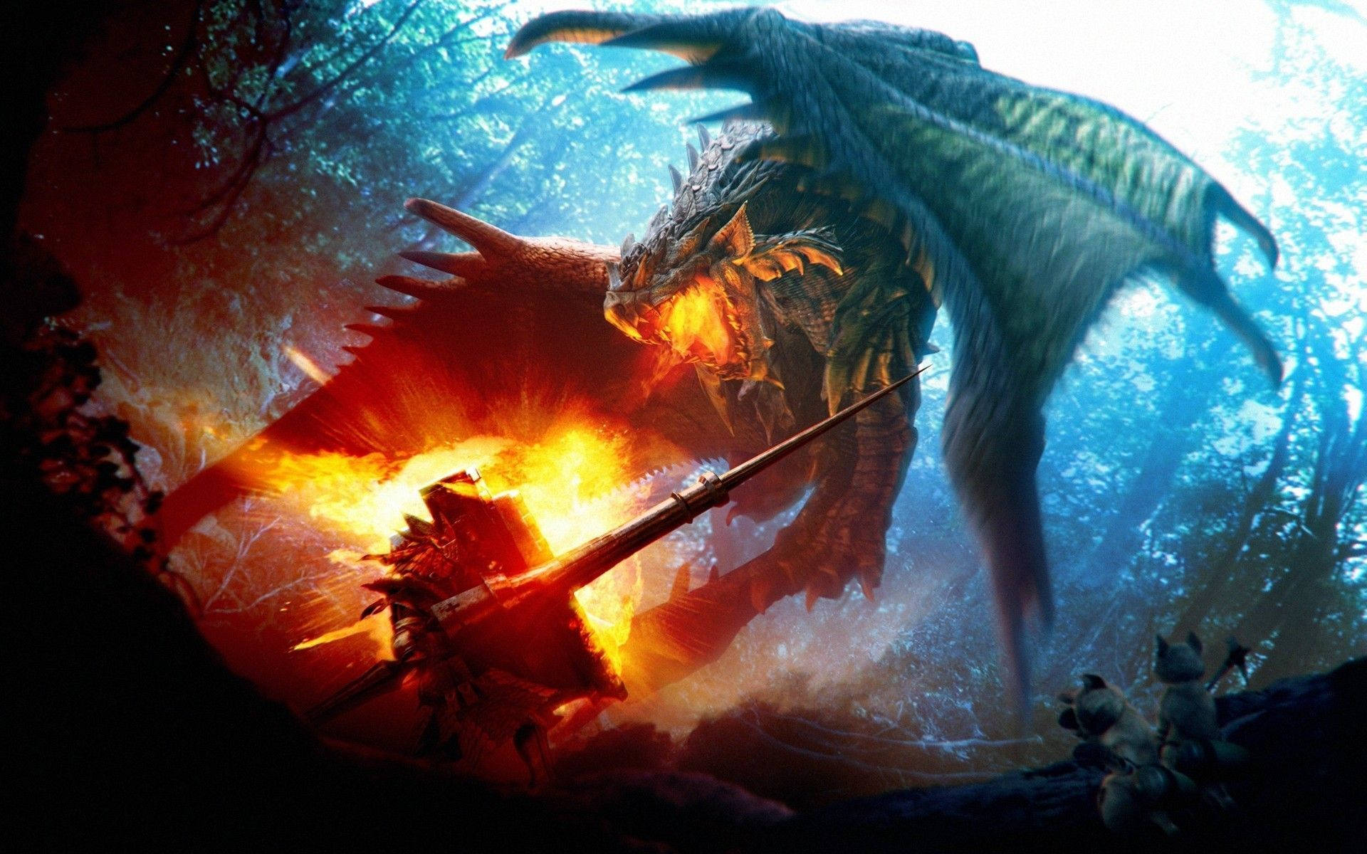 Majestic Fire-Breathing Japanese Dragon on PC Wallpaper Wallpaper