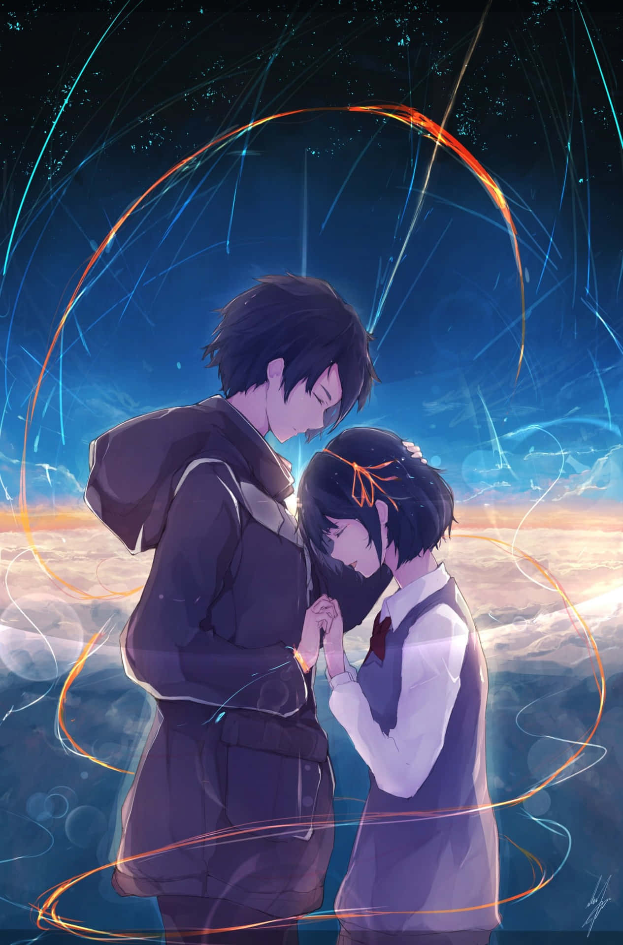 Two high schoolers, Mitsuha and Taki, connected by the stars.