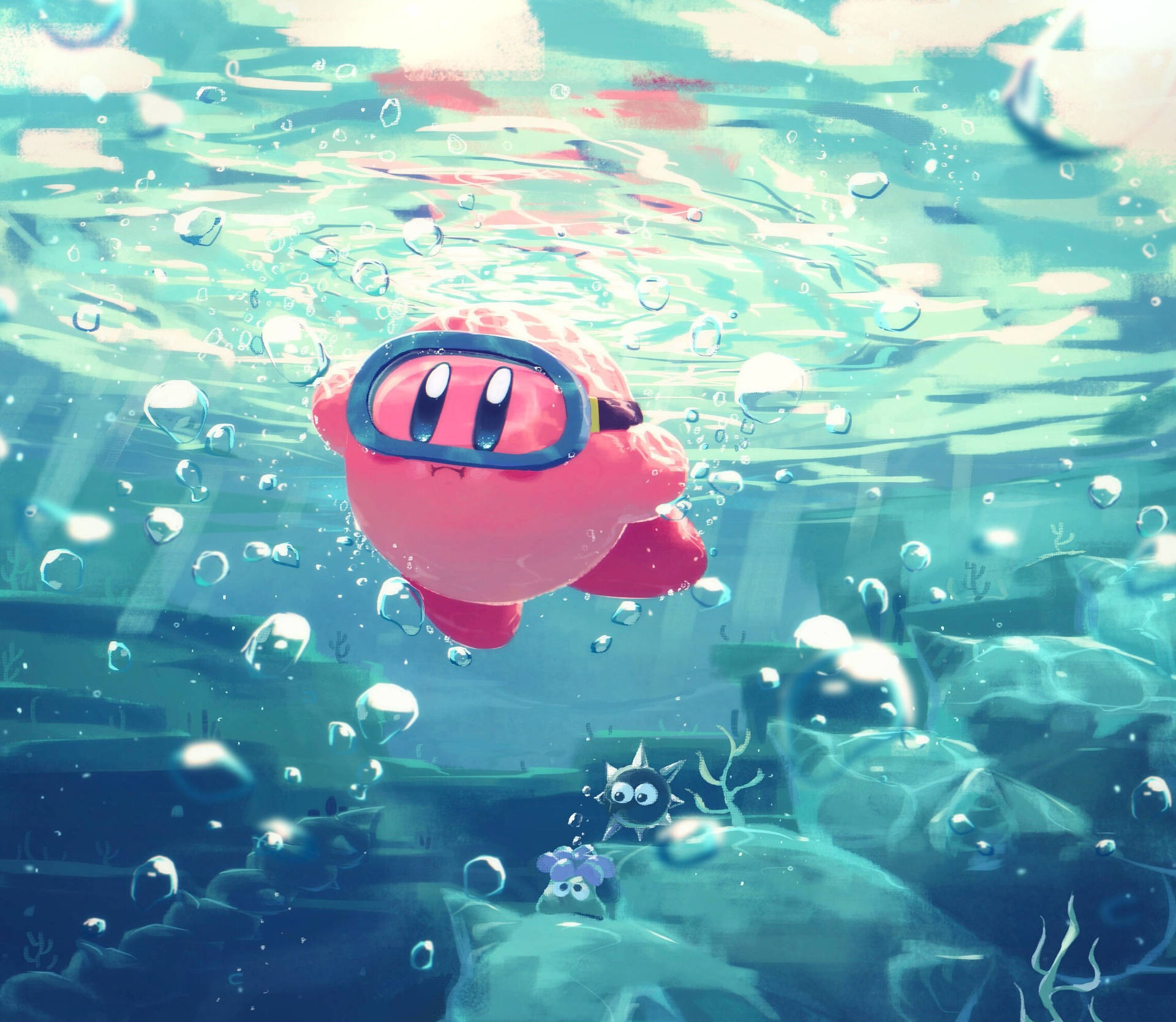 Kirby Swimming Nintendo Characters Wallpaper