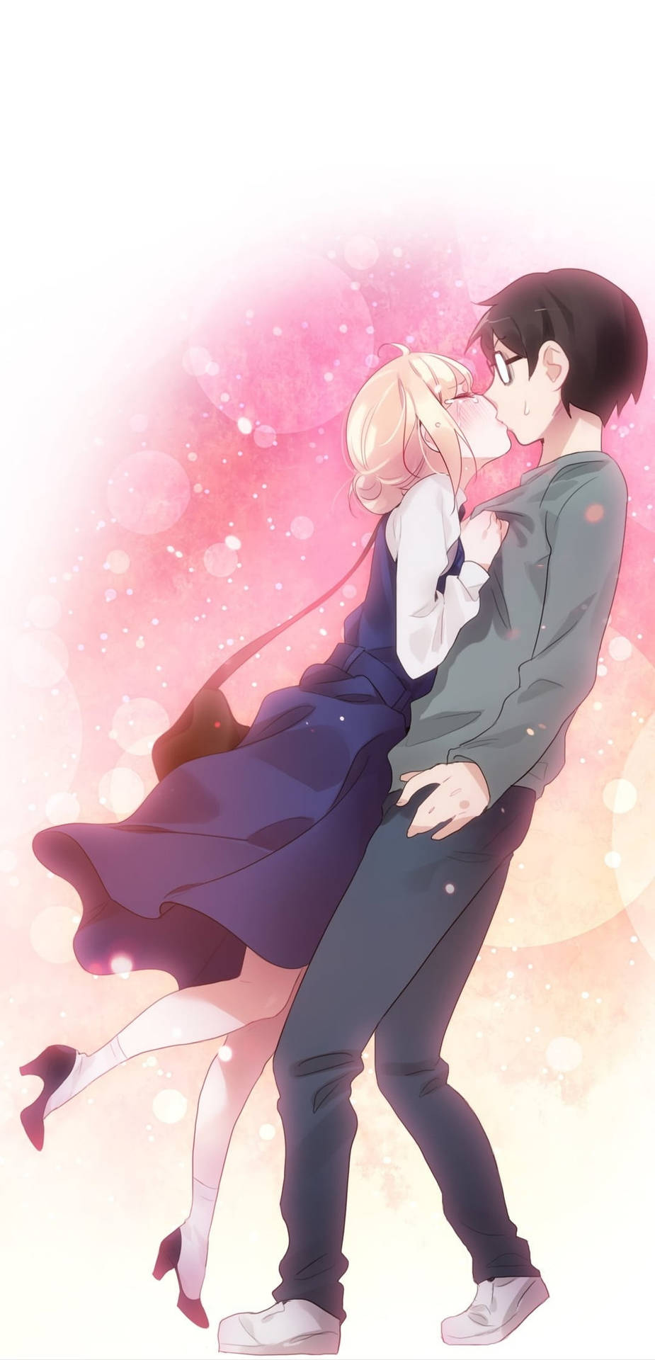 Kissing Aesthetic Anime Couple Wallpaper