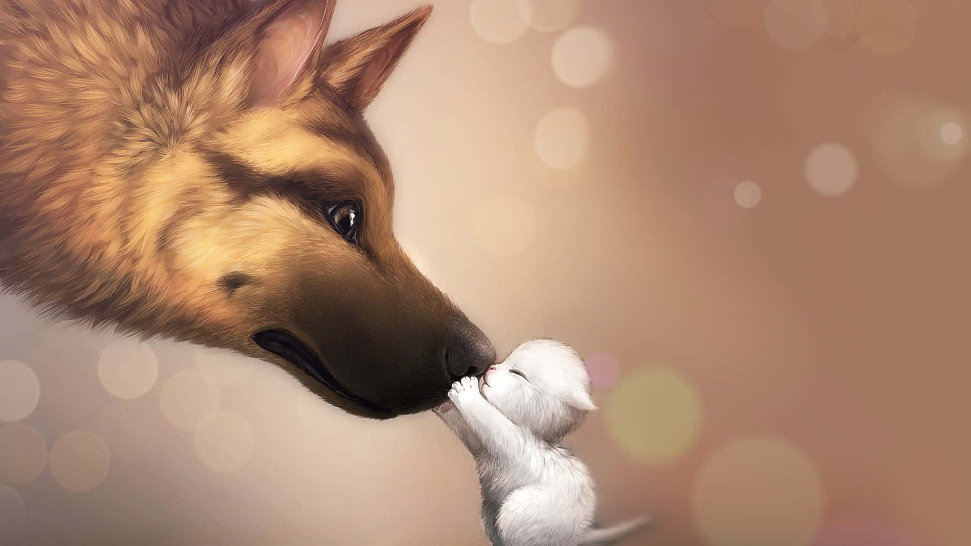 Two Best Friends - Kitten and Puppy Sharing a Moment Wallpaper