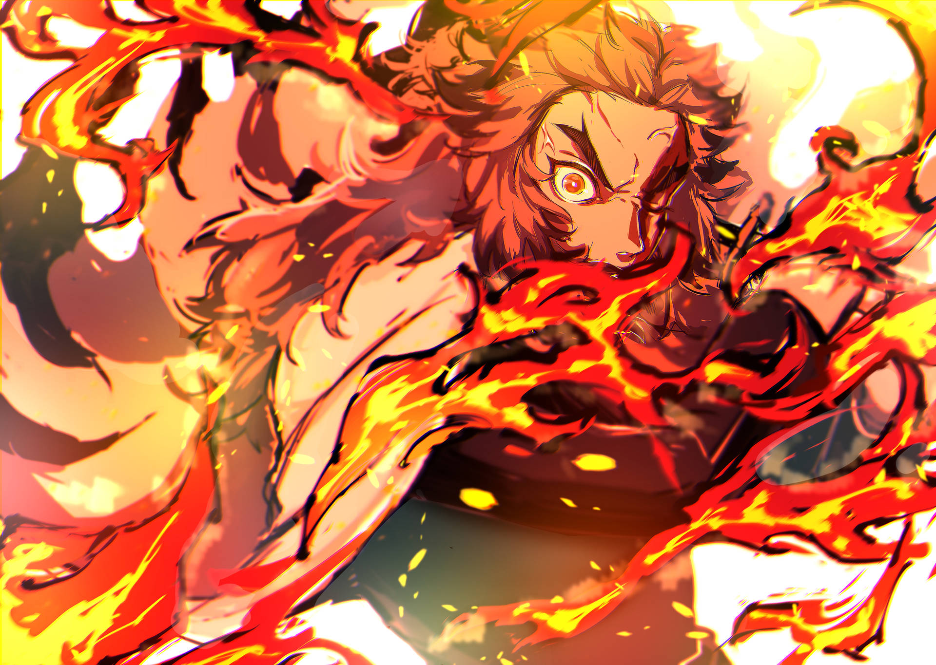 Kyojuro Rengoku Surrounded By Flames Wallpaper