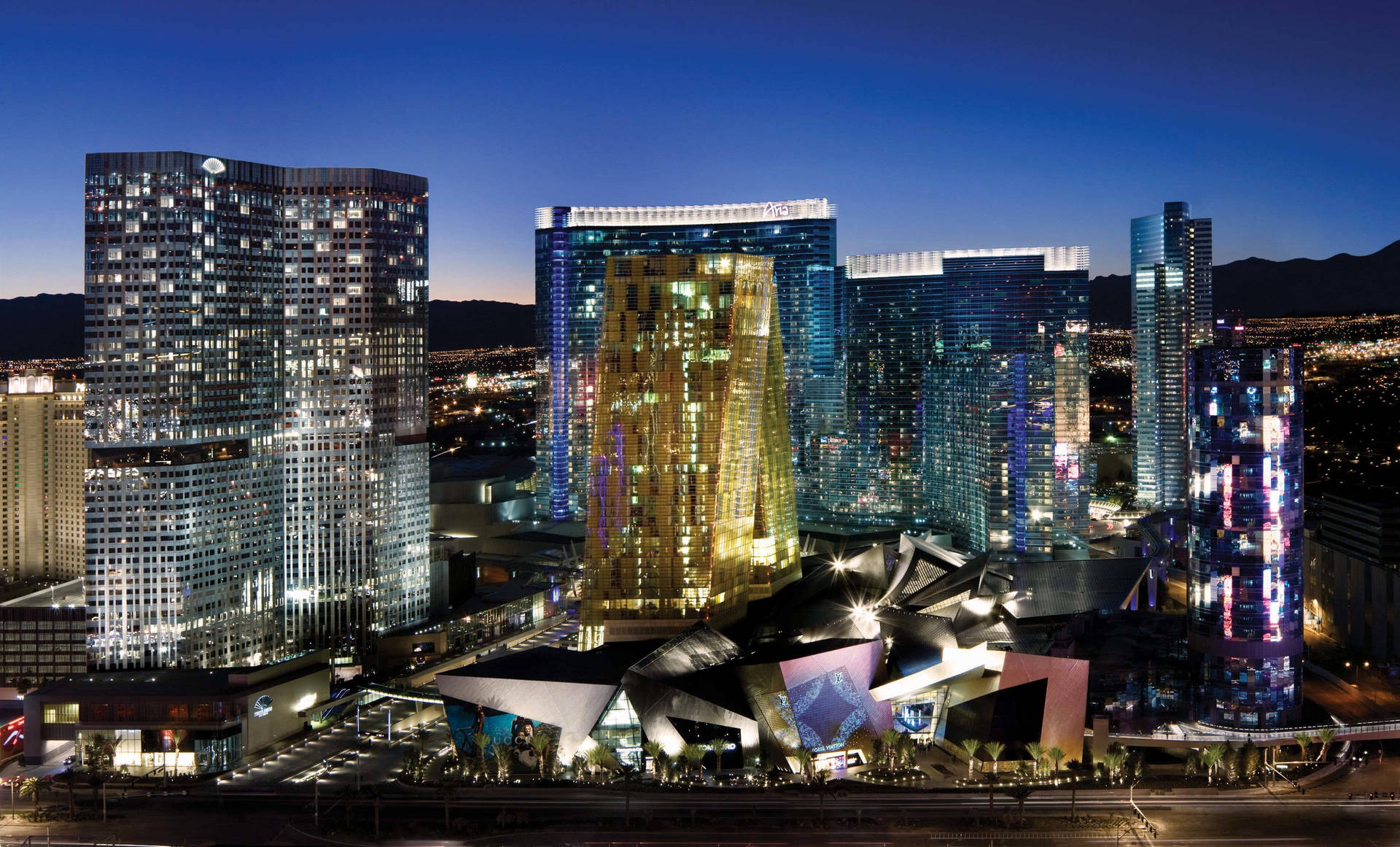 Stunning nighttime view of Las Vegas City Center Wallpaper