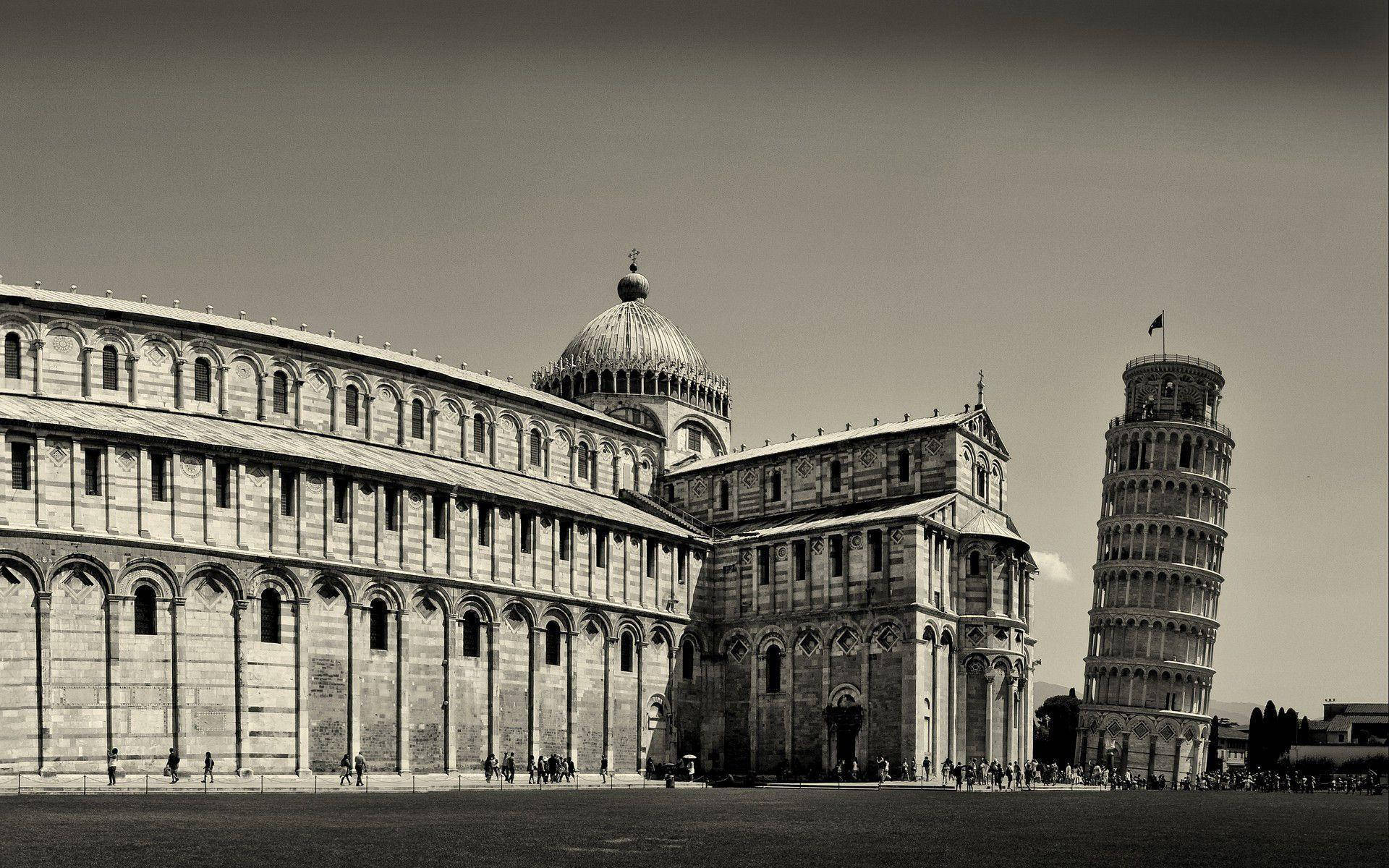 Leaning Tower Of Pisa Monochrome Wallpaper