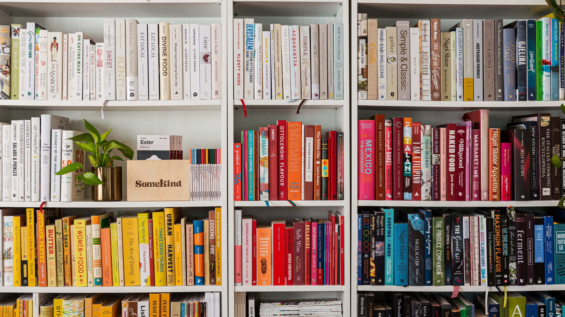 A White Bookcase With Many Books On It