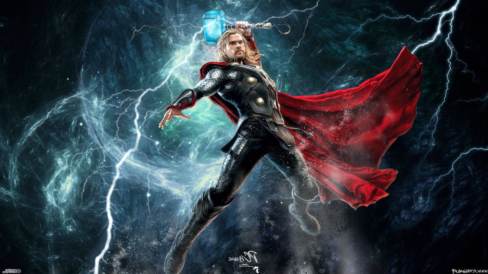 "Thrusting His Hammer into the Air and Releasing a Storm of Lightning, Thor Embodies the Power of Nature" Wallpaper