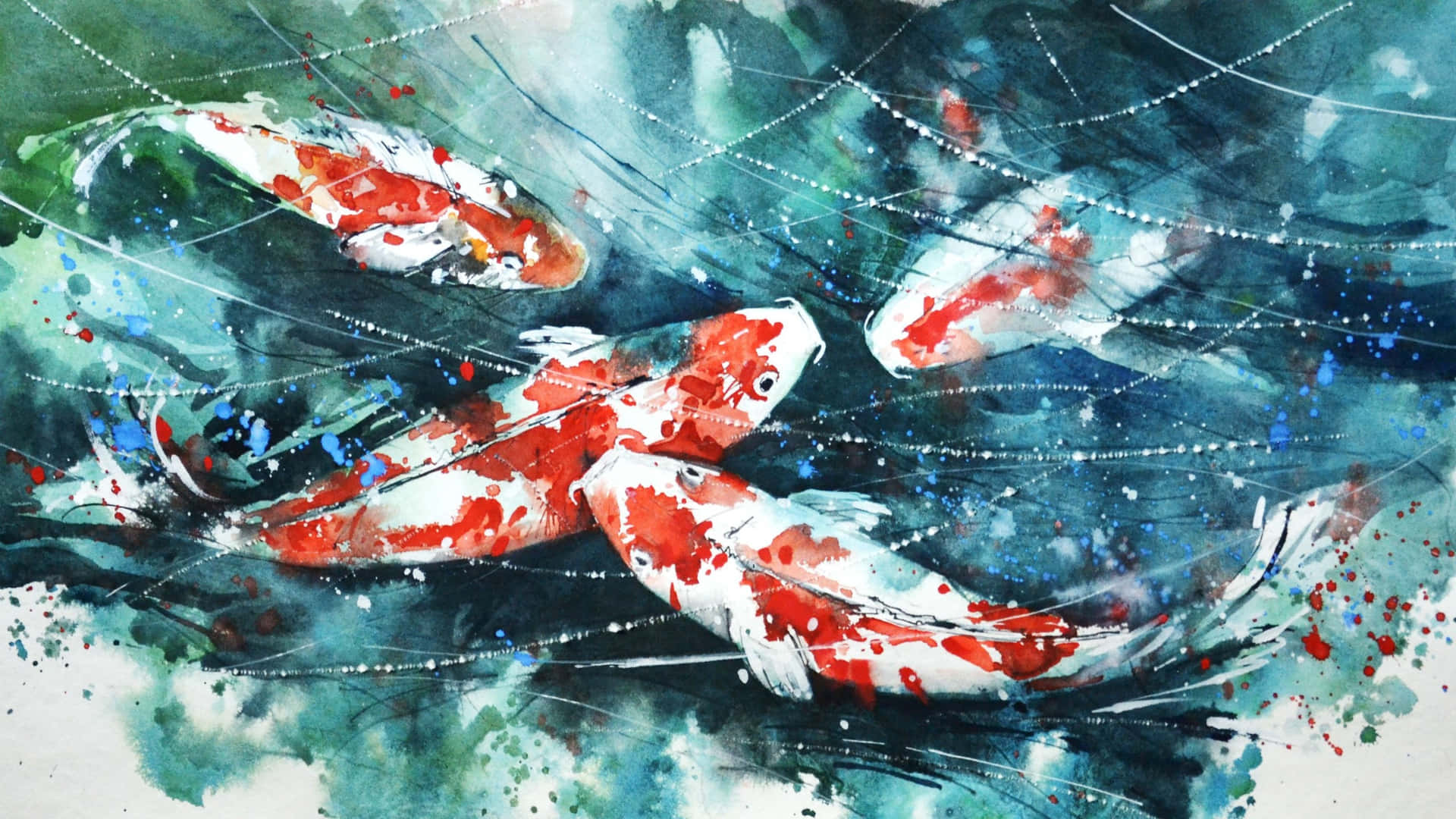 Live Koi Fish In A Painting Wallpaper