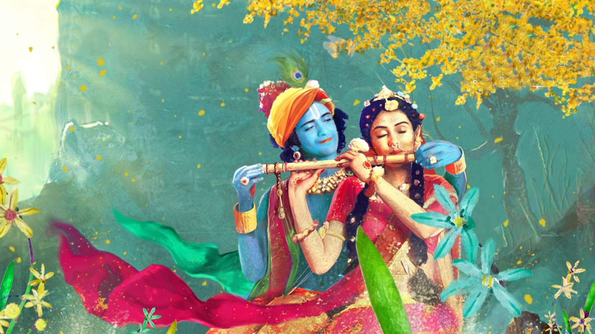 Lord Krishna 4K And Lady Rhada Realistic Digital Art Wallpaper