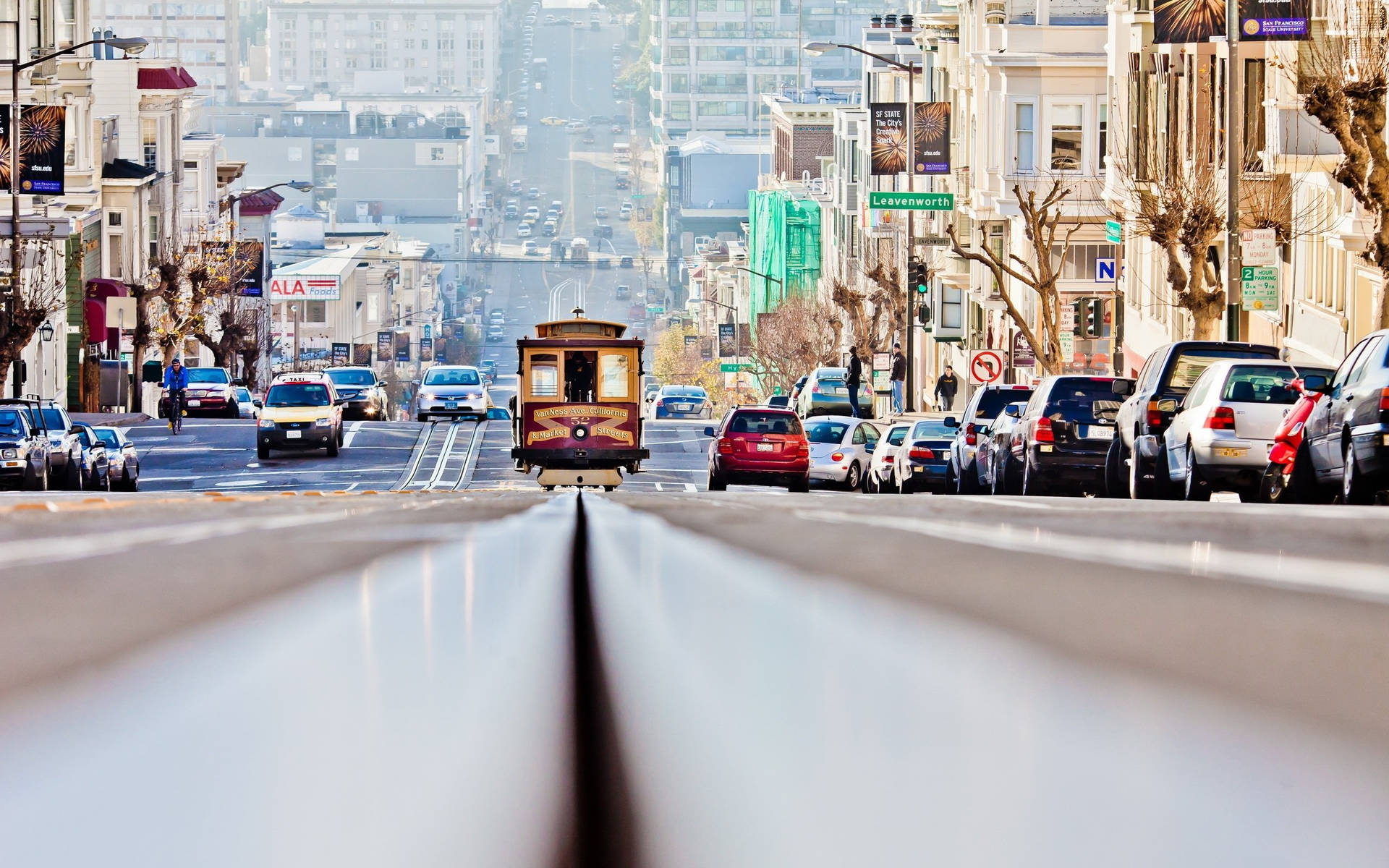 Captivating Low-angle Shot of a San Francisco Cable Car Wallpaper