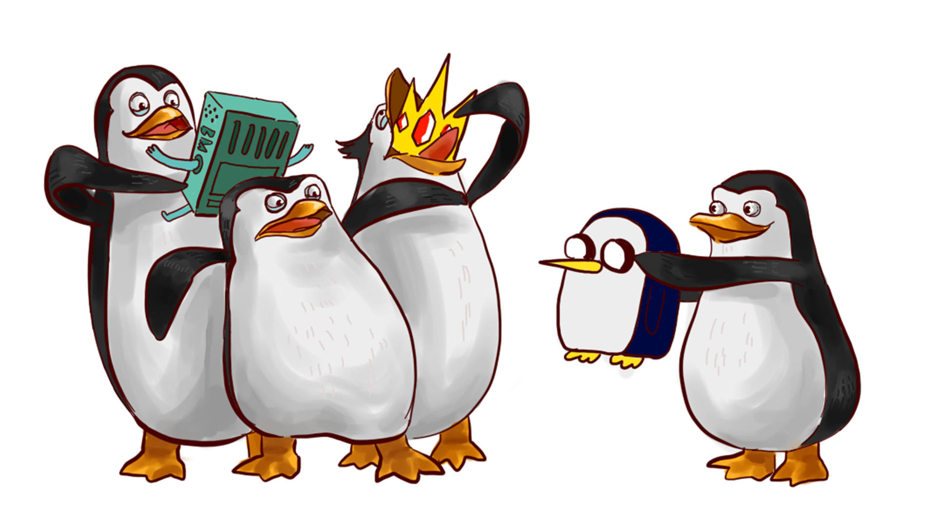 Madagascar Penguins And Adventure Time Gunter Wallpaper