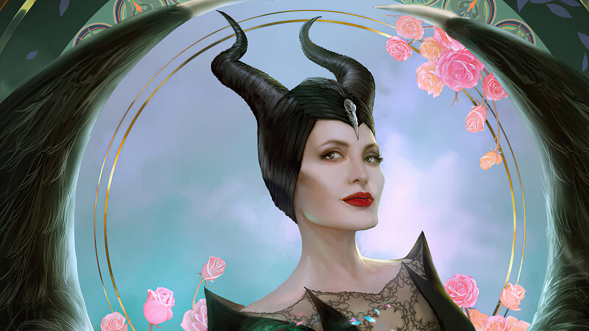 Maleficent With Flowers Wallpaper