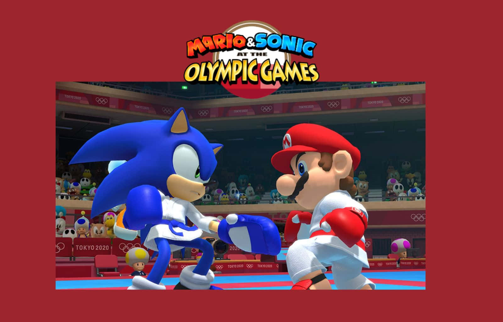 Mario and Sonic competing in an intense race at the Olympic Games Wallpaper