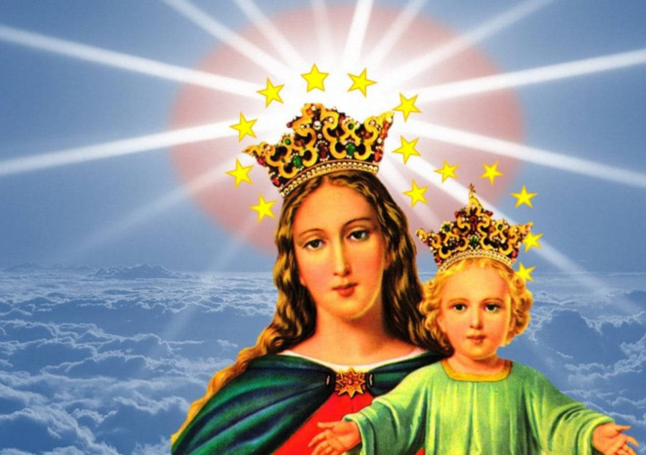 Mary And Jesus Shining Crowns Wallpaper
