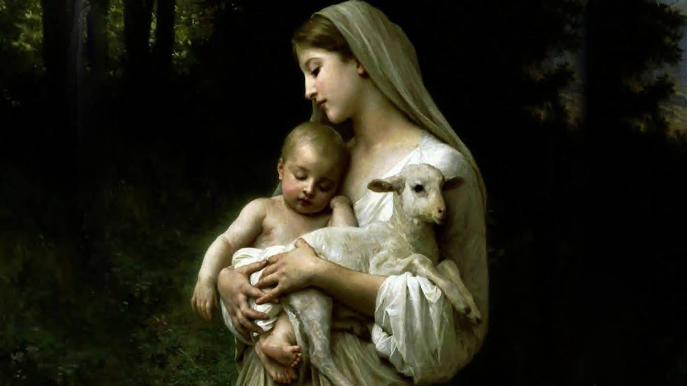 Mary And Jesus With Lamb Wallpaper