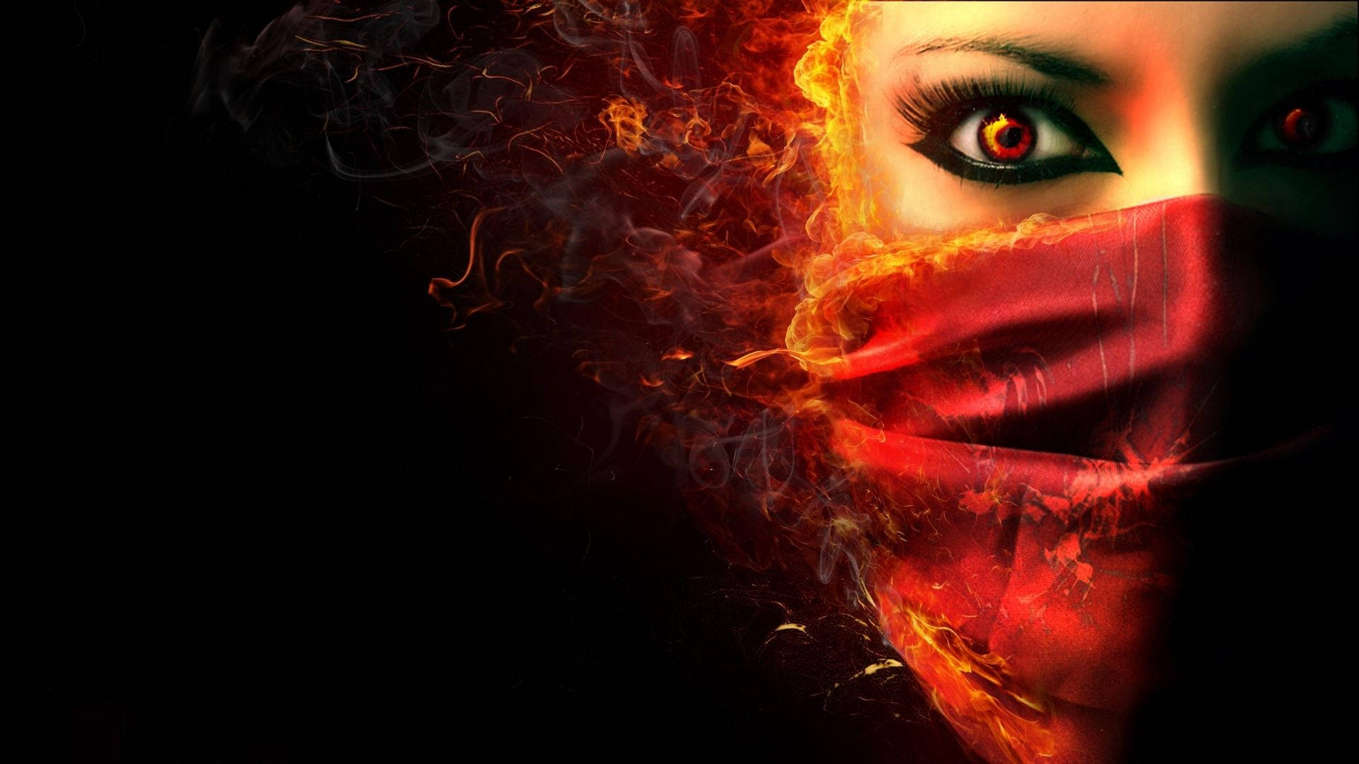 Fearless Fire Girl in Mask Wallpaper