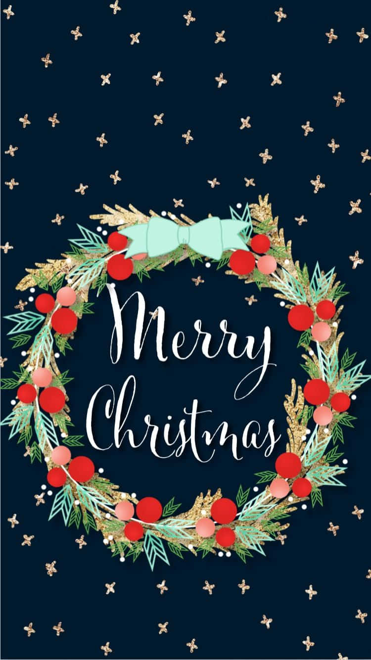 Merry Christmas Card With A Wreath And Stars