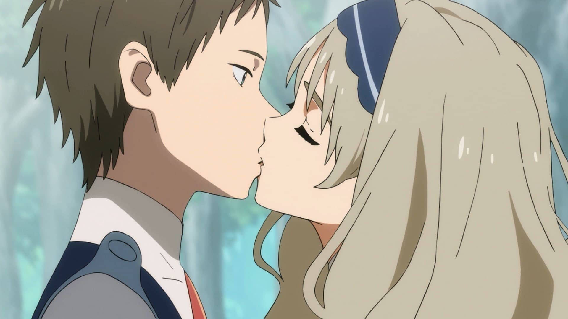 Mitsuru And Kokoro Anime Couple Kiss Wallpaper