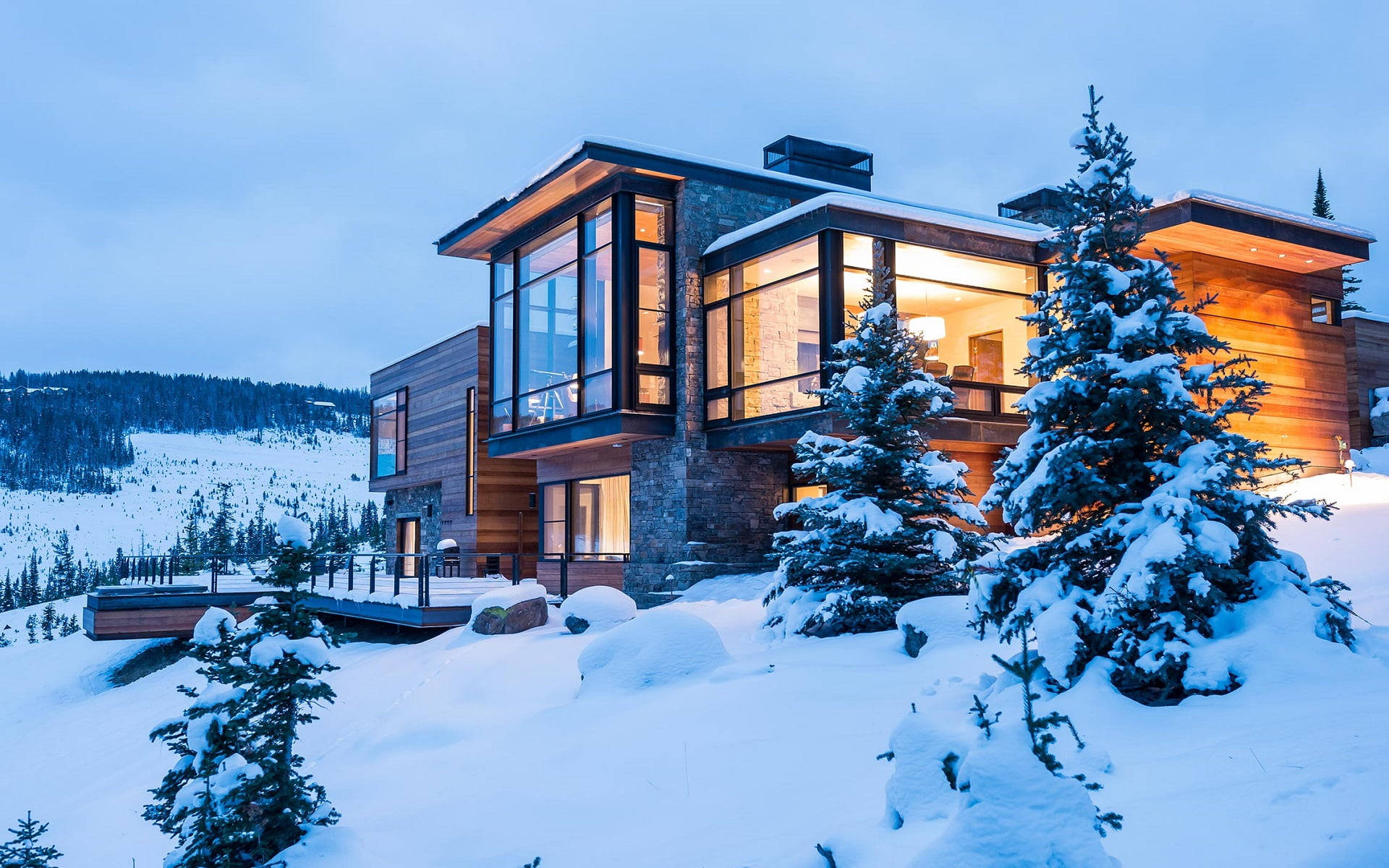Modern House Snow-Covered Wallpaper