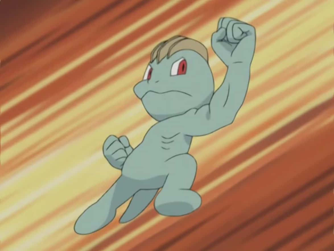 Muscular Machop With Striped Background Wallpaper